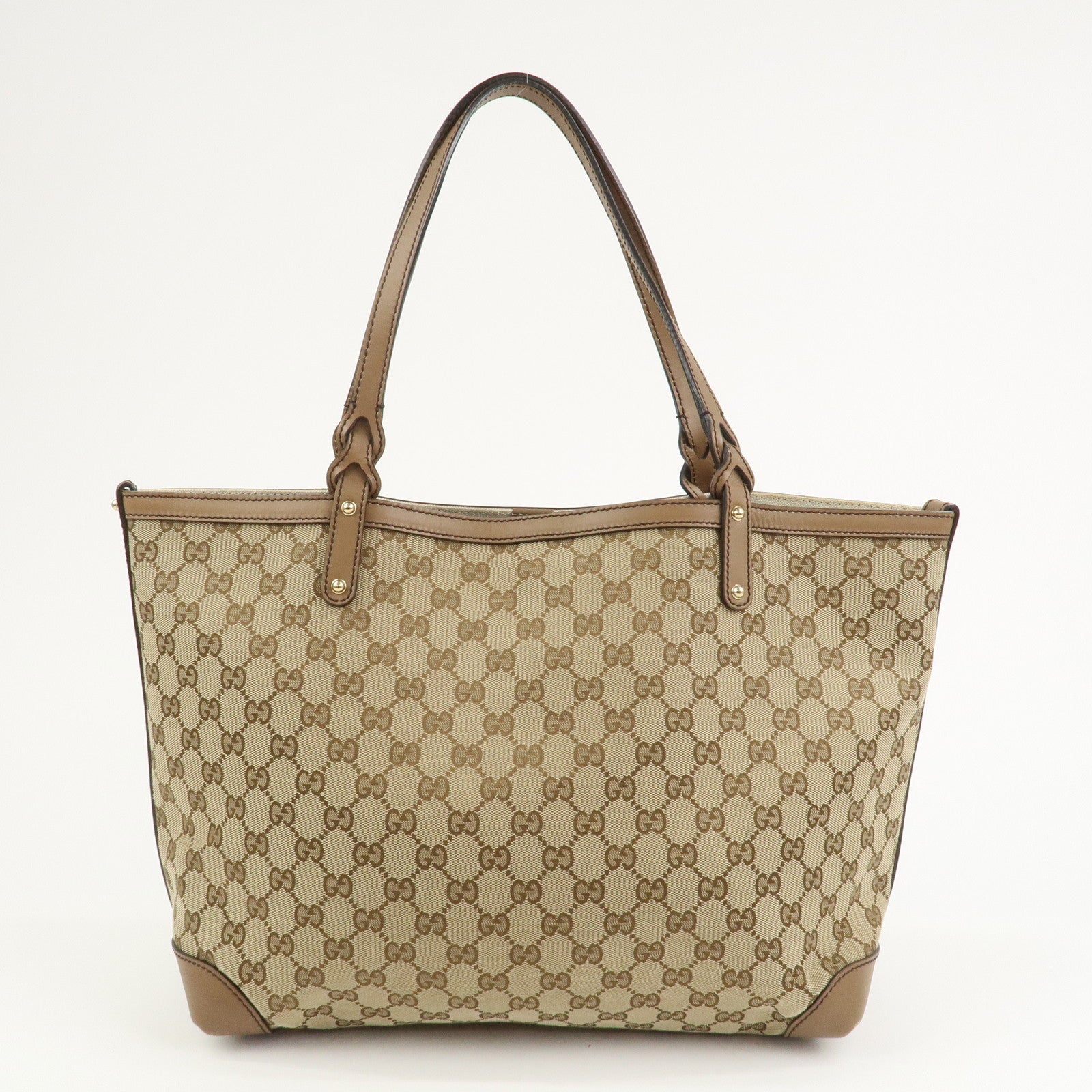 GUCCI GG Monogram Canvas Leather Tote Bag Brown 247209