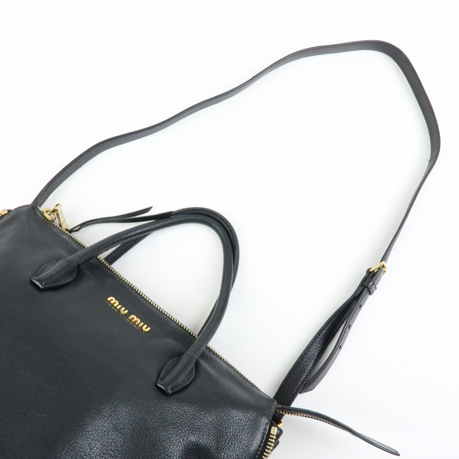 MIU MIU Madras Leather 2WAY Bag Hand Bag Shoulder Bag Black RN1016
