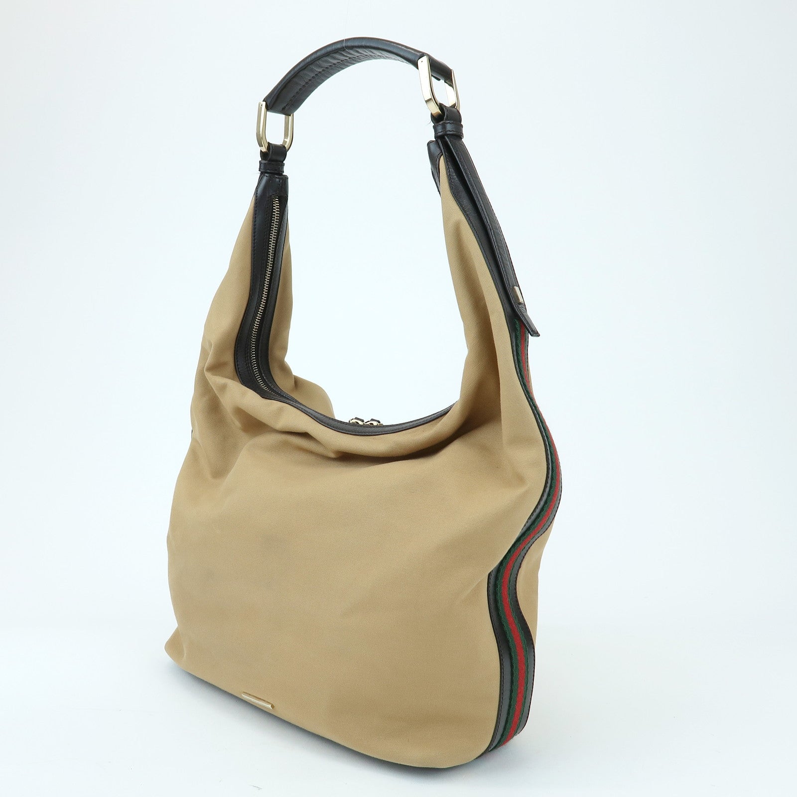 GUCCI Sherry Canvas Leather Shoulder Bag Beige Brown 001・4287