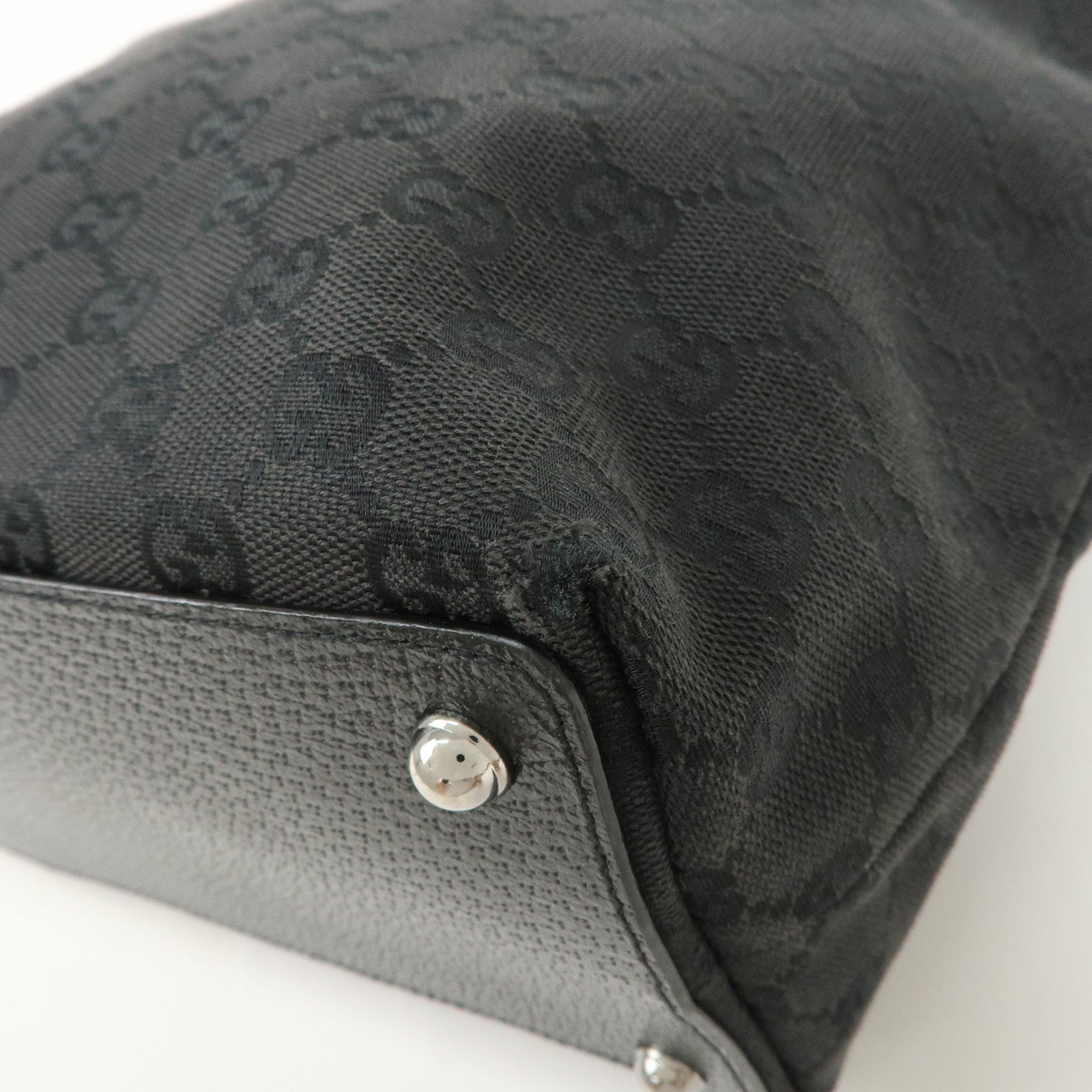 GUCCI Logo GG Canvas Leather Tote Bag Hand Bag Black 120836