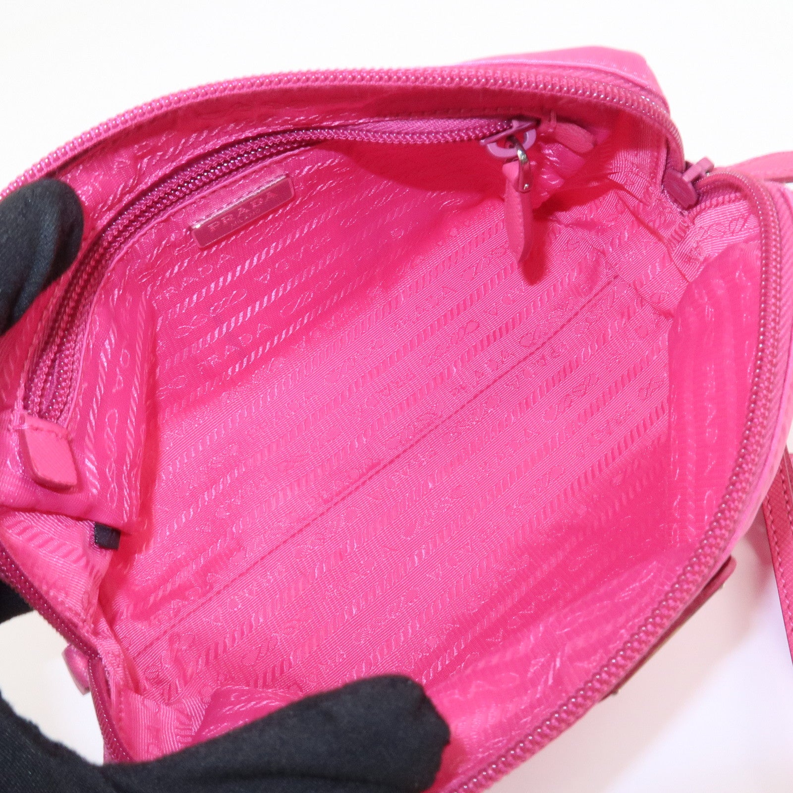 PRADA Triangle Logo Nylon Leather Cosmetic Pouch Pink 1NE693