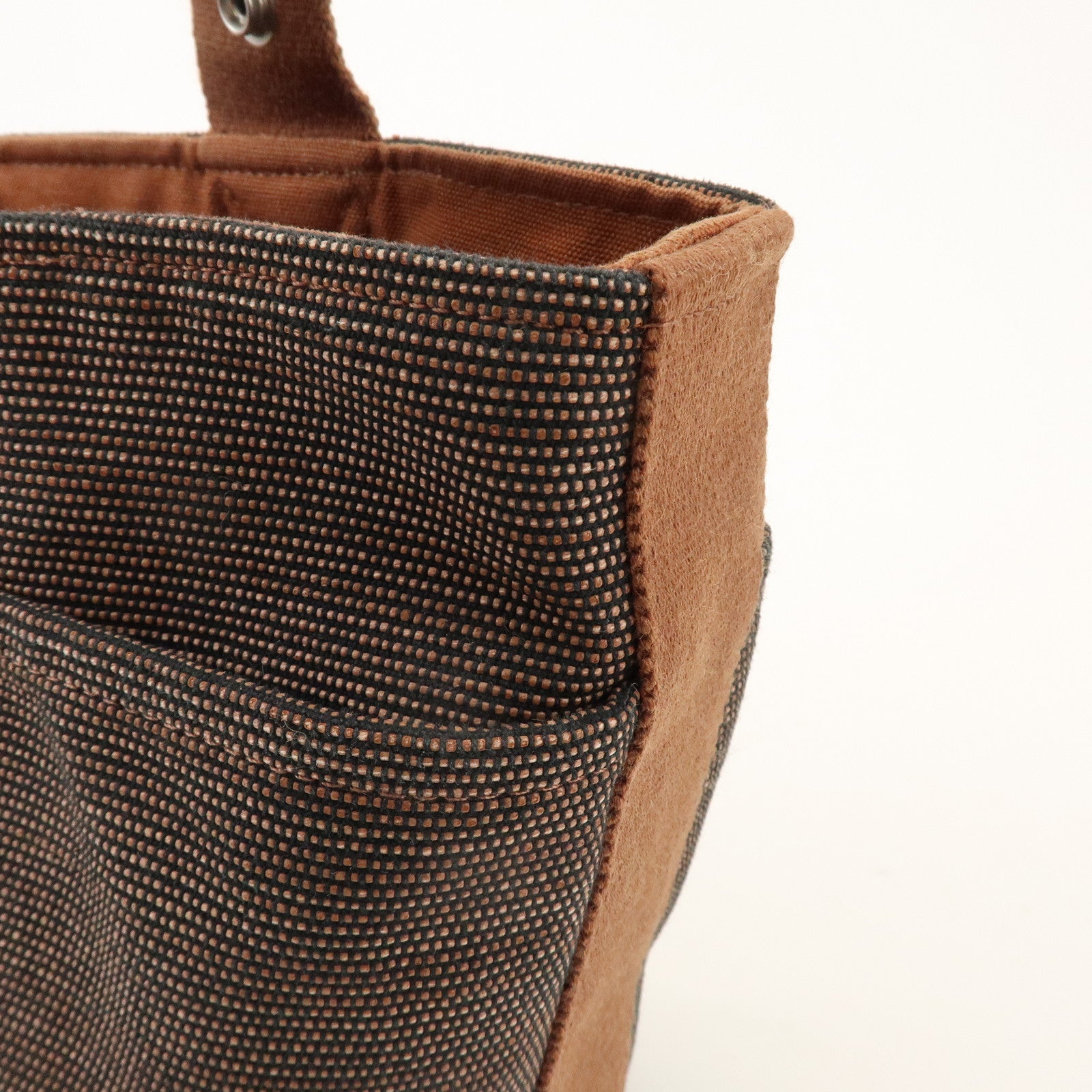 HERMES Saxe PM Canvas Leather Hand Bag Bucket Bag Brown