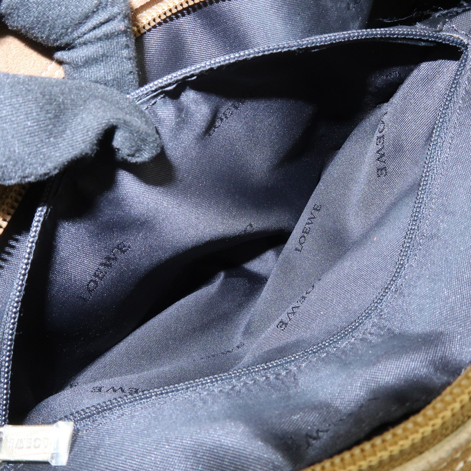 LOEWE Anagram Leather Suede Punching Boston Bag Beige Used