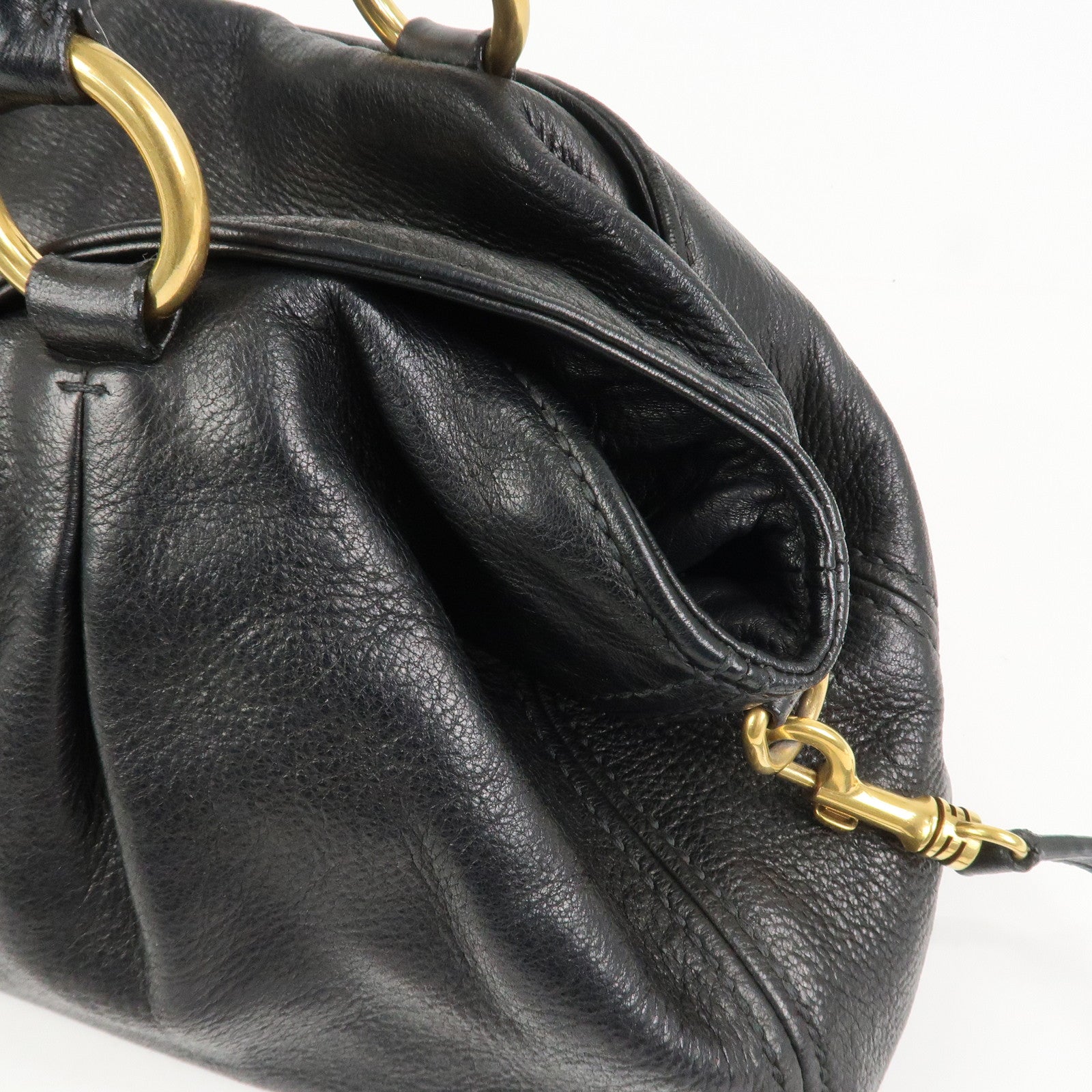 MIU MIU Leather 2 Way Bag Tote Shoulder Crossbody Bag Black Gold