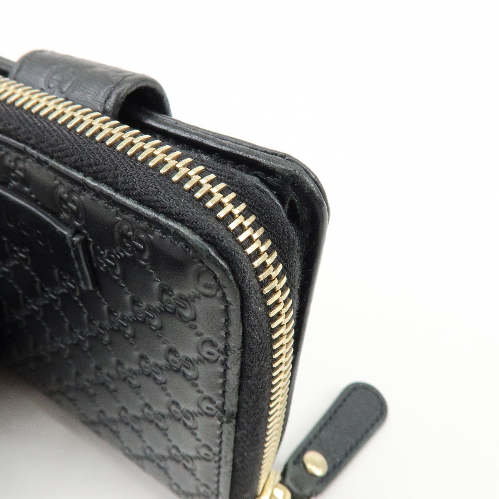 GUCCI Micro Guccissima Leather Bi-Fold Compact Wallet  Black 449395