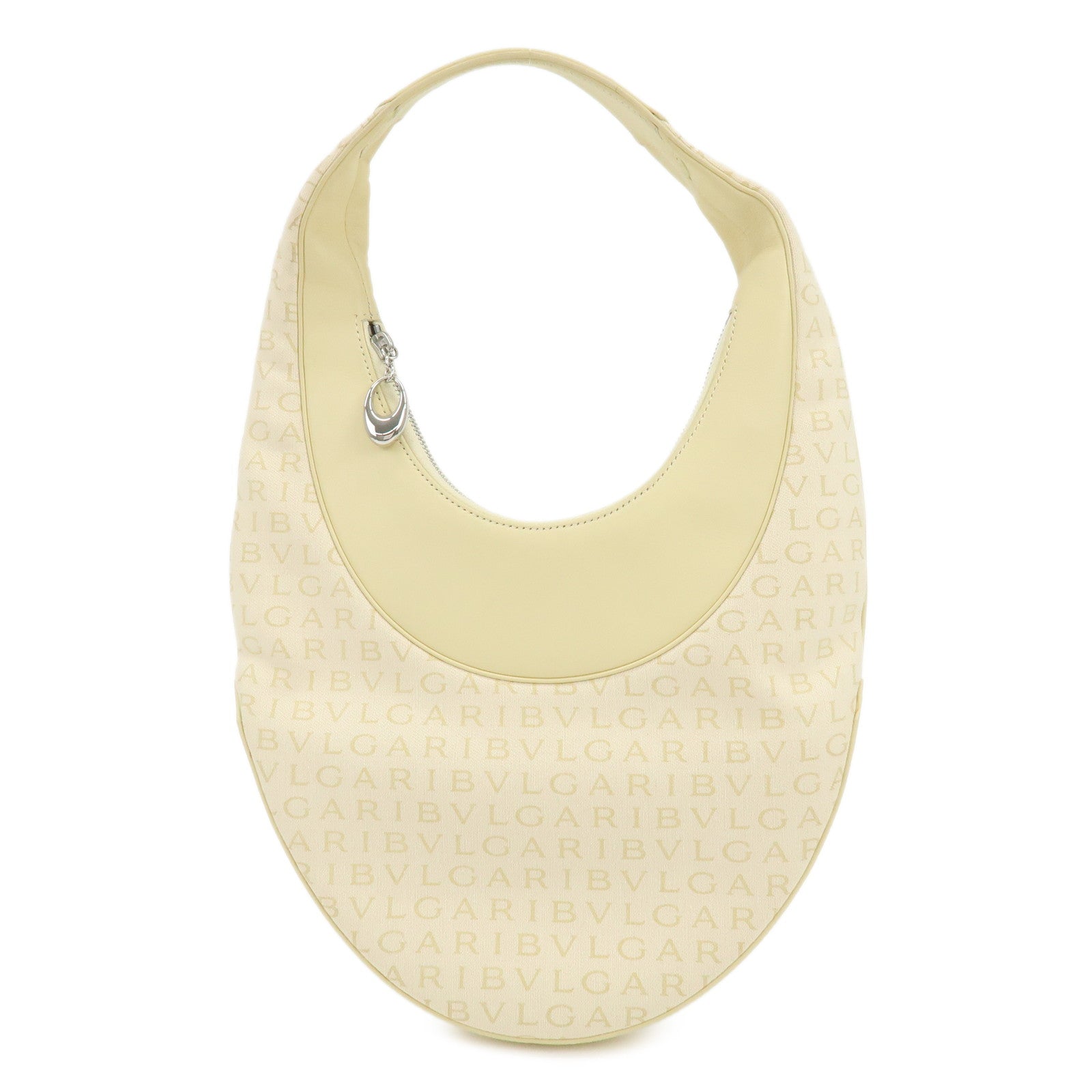 BVLGARI Logo Mania Canvas Leather Shoulder Bag Yellow Beige