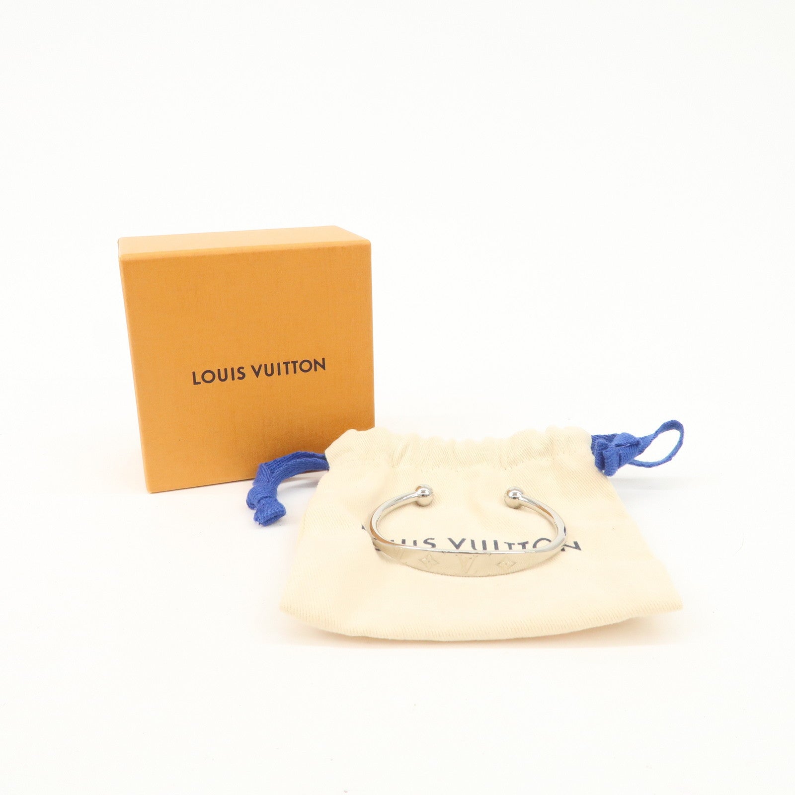 Louis Vuitton Monogram Jonc Metal Bracelet Bangle Silver M64839