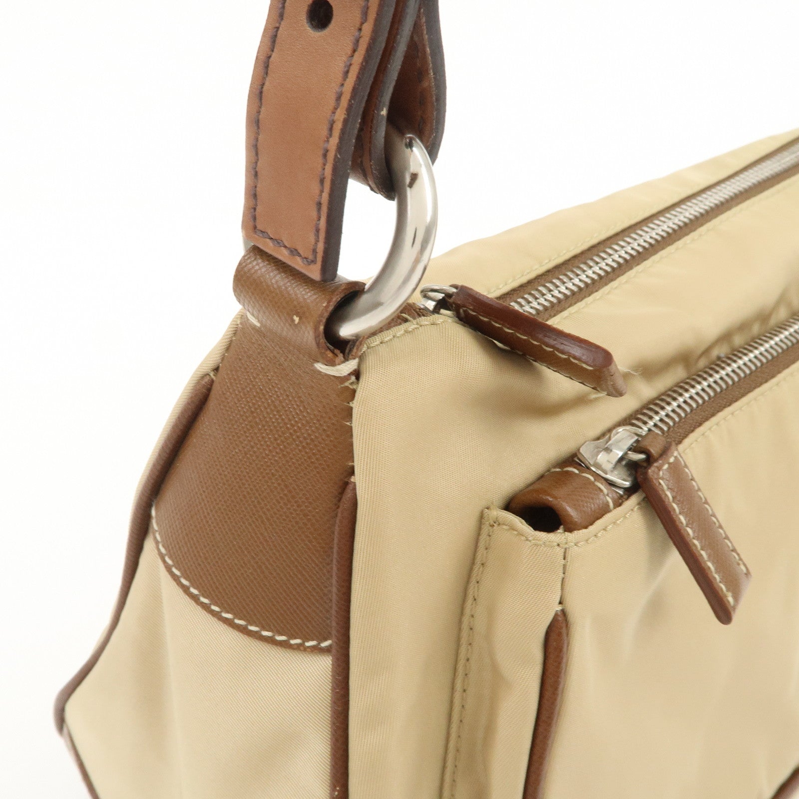 PRADA Triangle Logo Nylon Saffiano Leather Shoulder Bag Hand Bag
