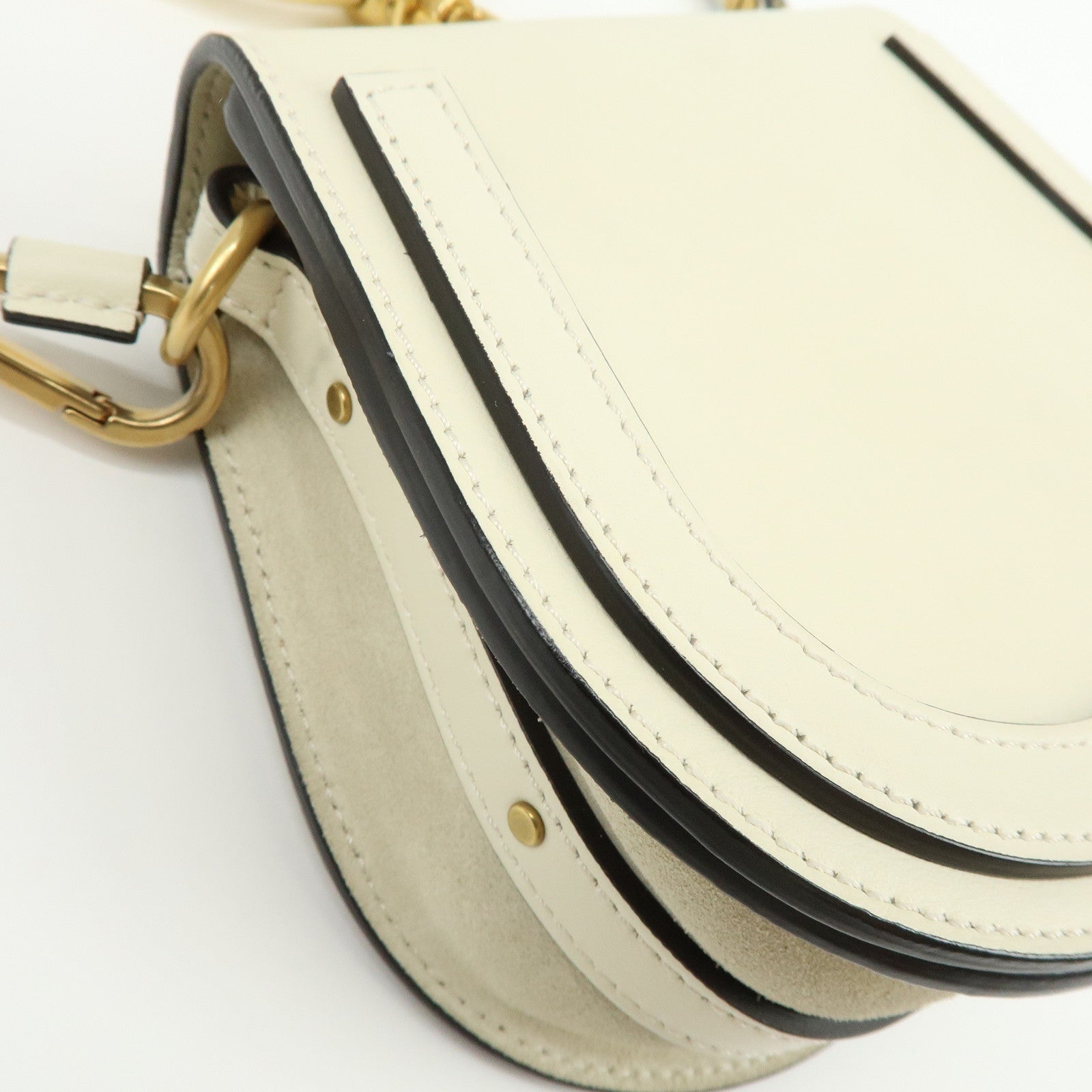 Chloe Nile Leather Suede 2Way Hand Bag Shoulder Bag White