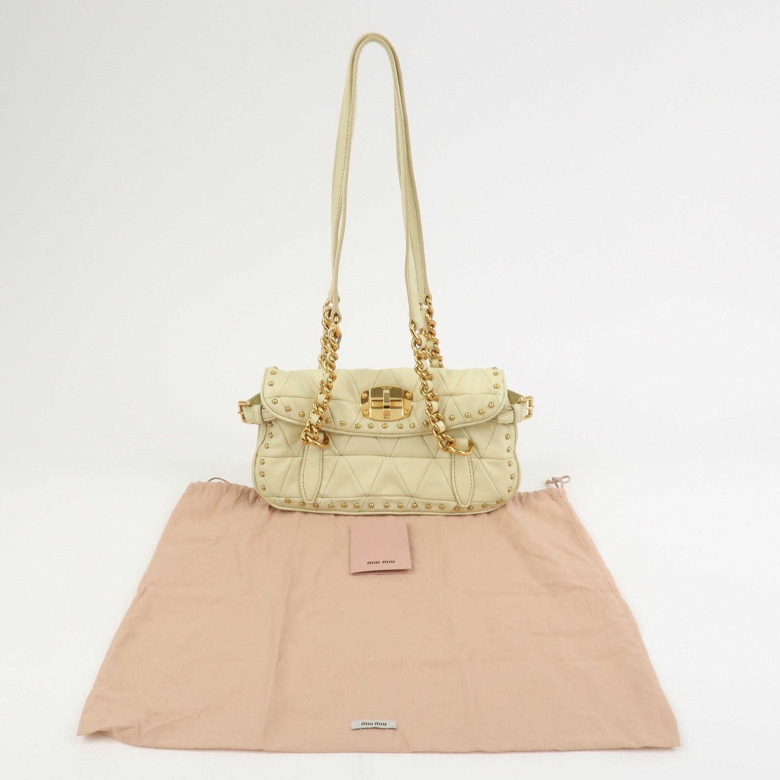 MIU MIU Logo Leather Shoulder Bag Hand Bag Cream