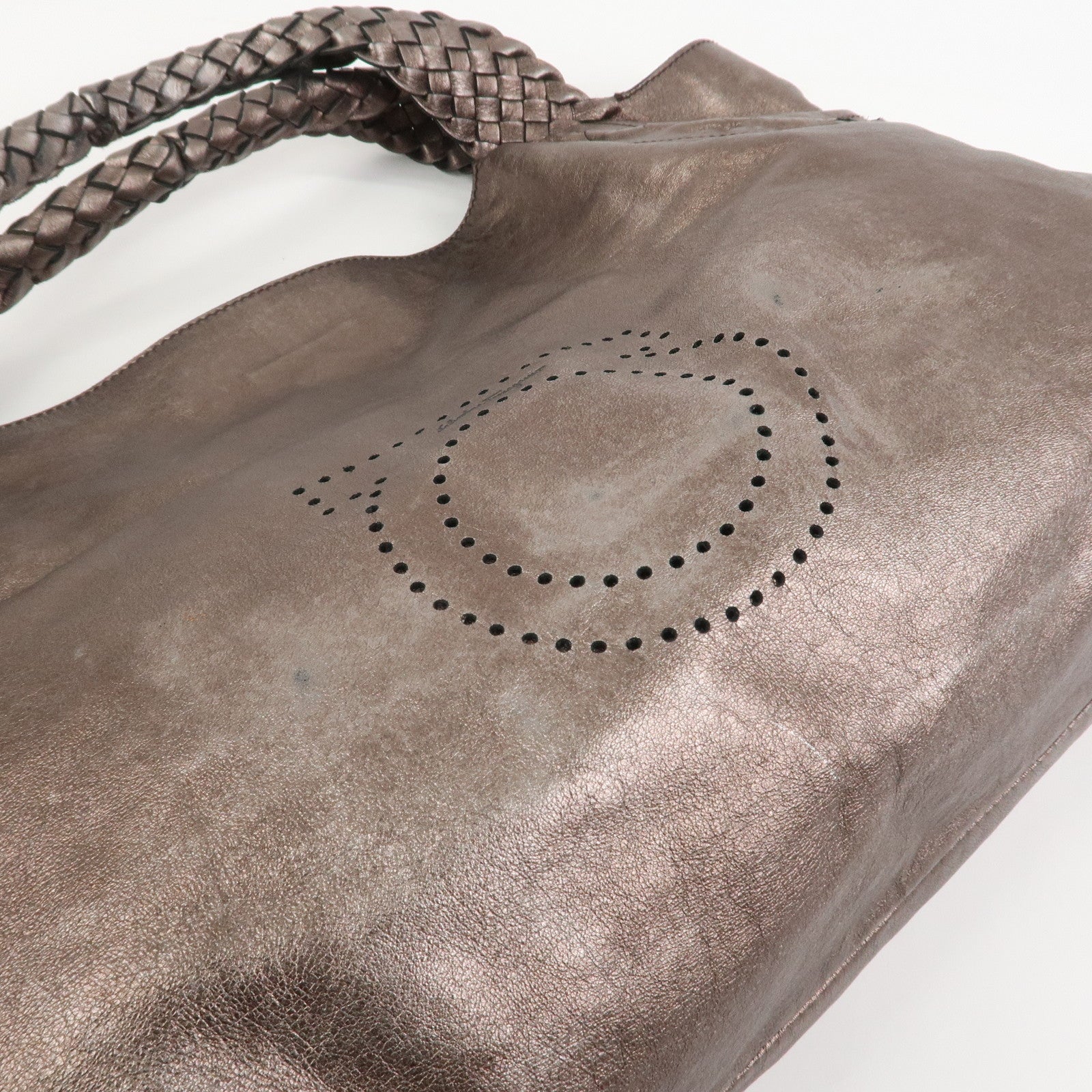 Ferragamo Gancini Leather Tote Bag Shoulder Bag Bronze