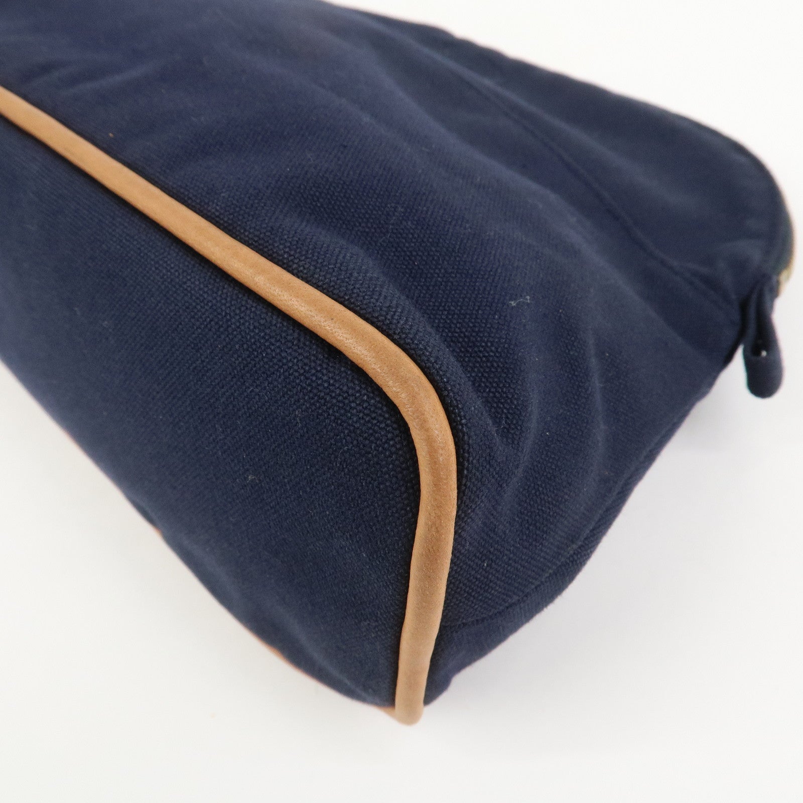 HERMES Canvas Leather Bolide Pouch MM Cosmetic Pouch Navy