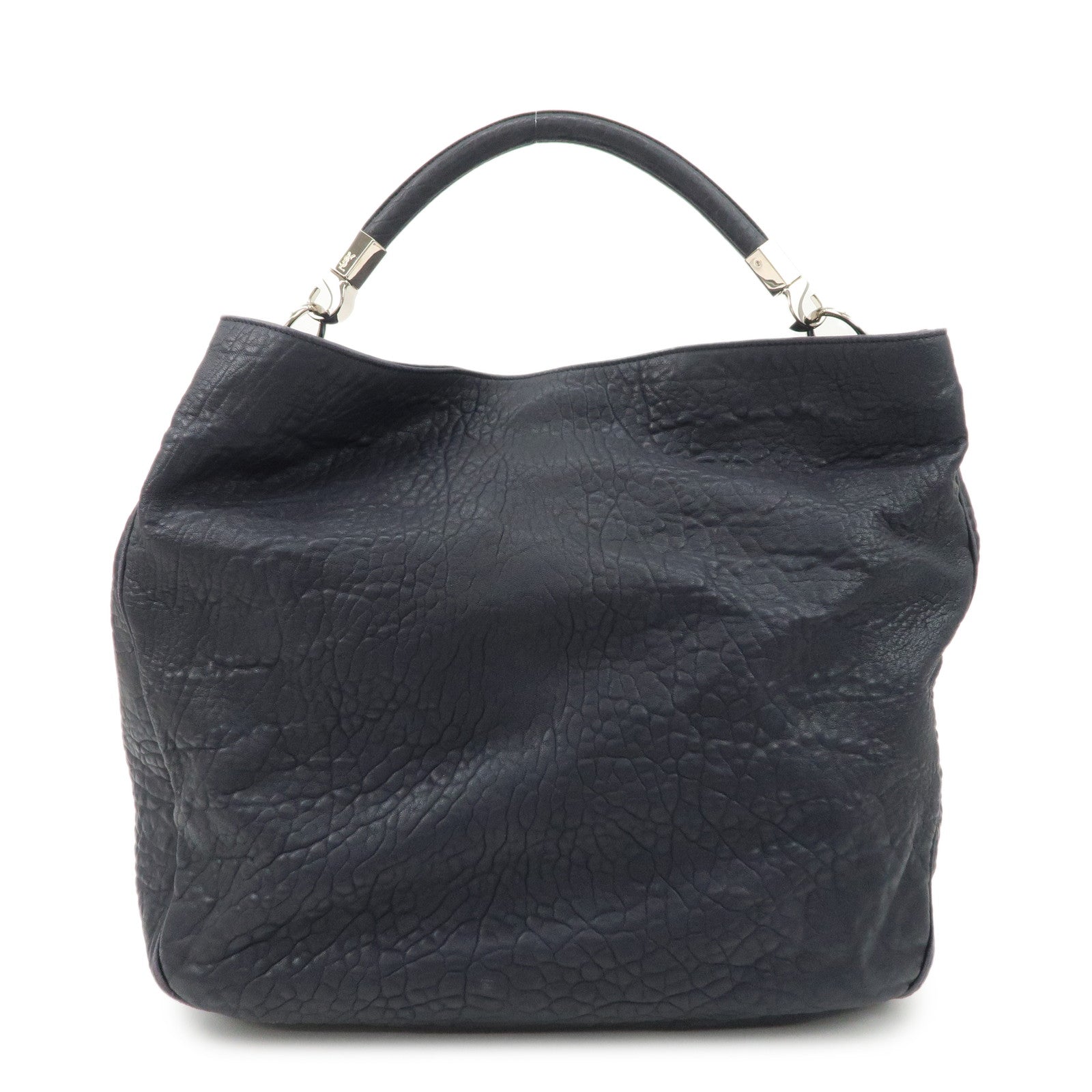 SAINT LAURENT Leather One Shoulder Bag Hand Bag Navy Silver HDW