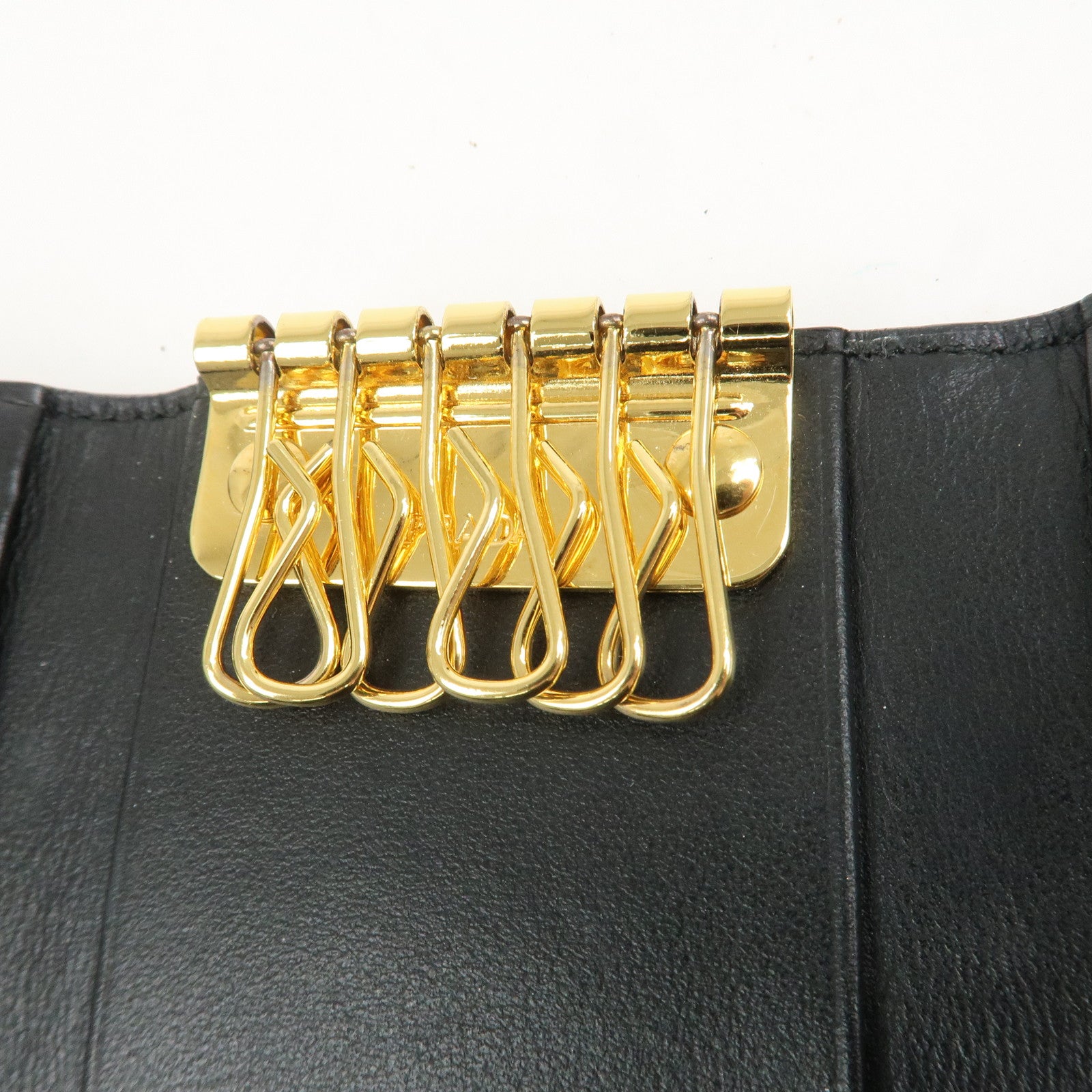 PRADA Triangle Logo Leather 6 Rings Key Case Black 1PG222