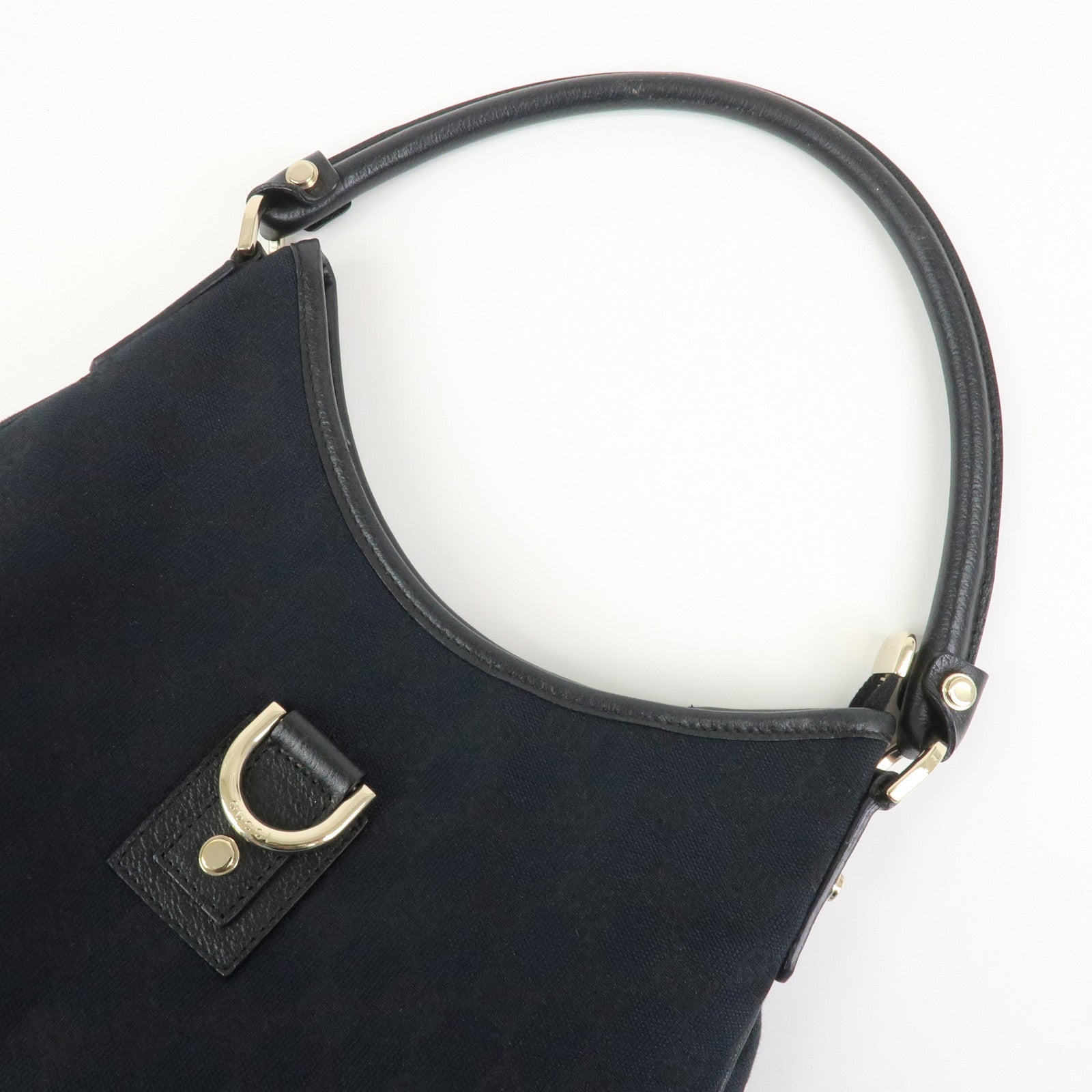 GUCCI Abbey GG Canvas Leather Shoulder Bag Black 130738