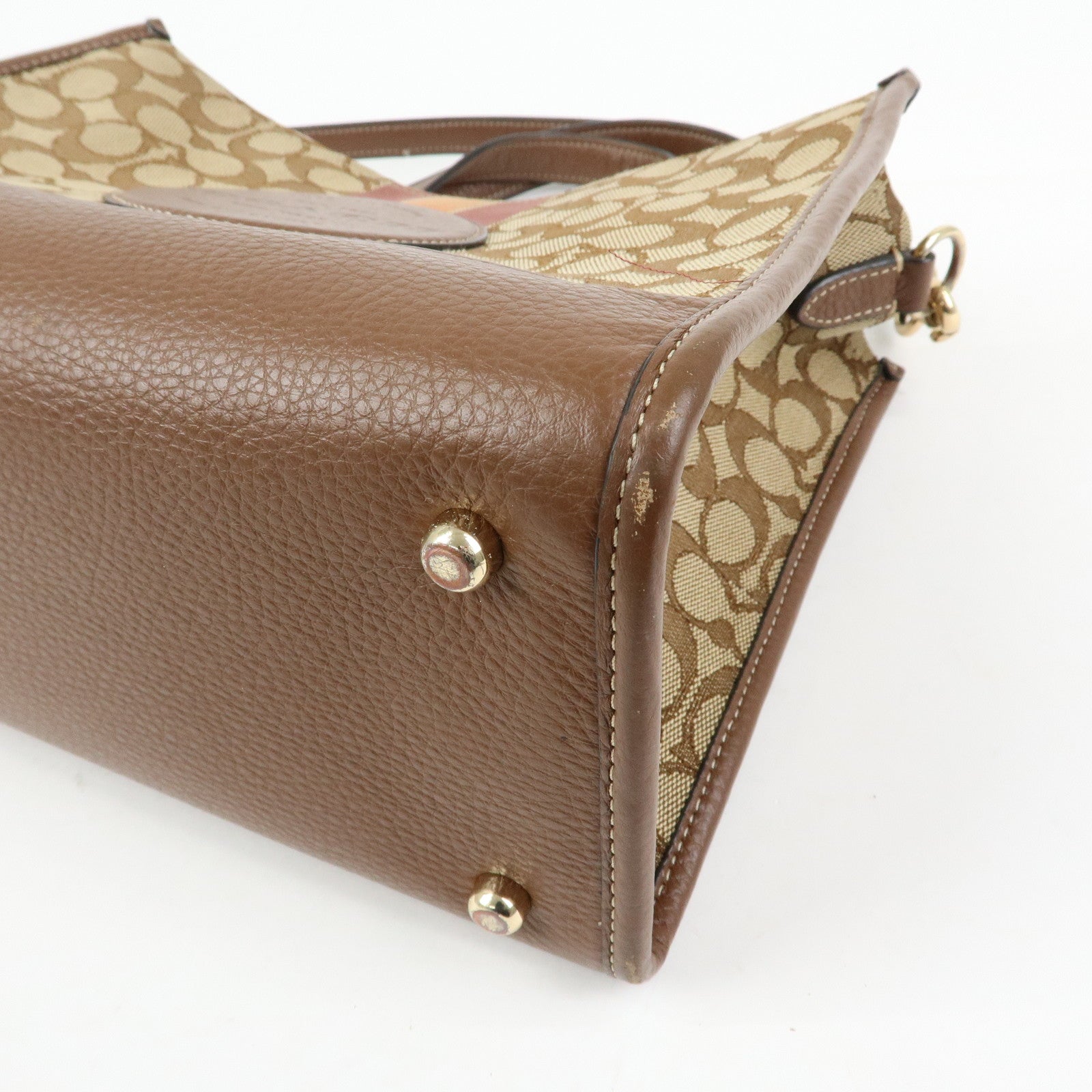 COACH Signature 2Way Canvas Leather Shoulder Bag Hand Bag Beige