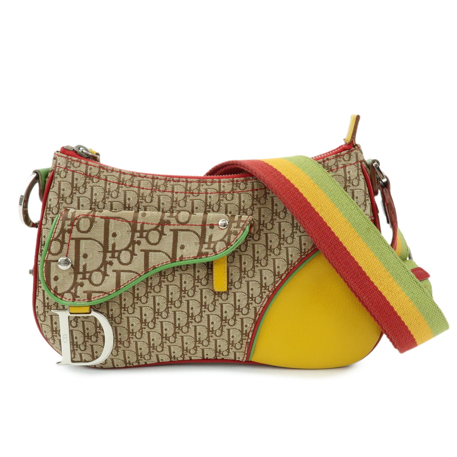 Christian Dior Trotter Canvas Leather Shoulder Bag Beige RastaColor