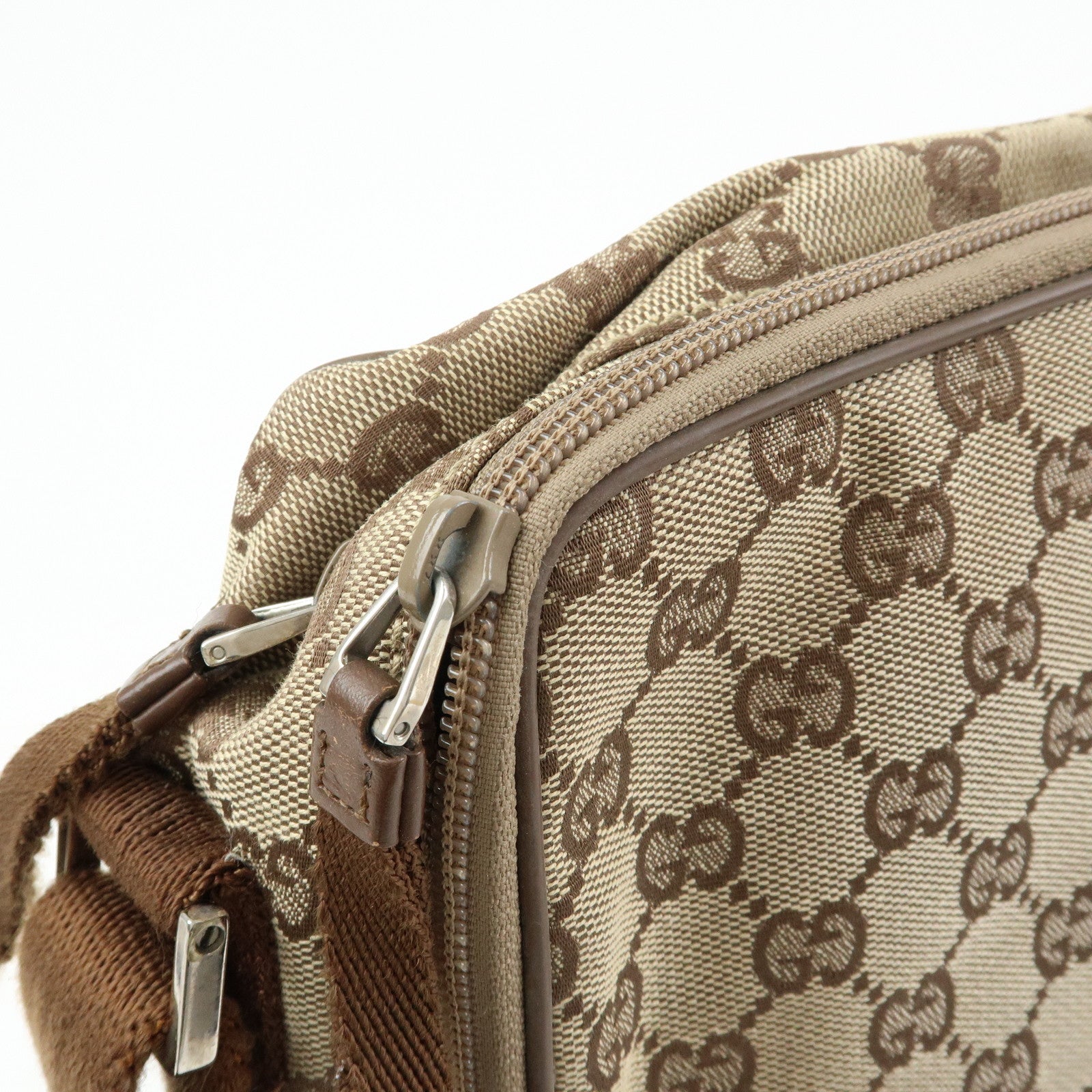 GUCCI GG Canvas Leather Shoulder Crossbody Bag Beige Brown 90474