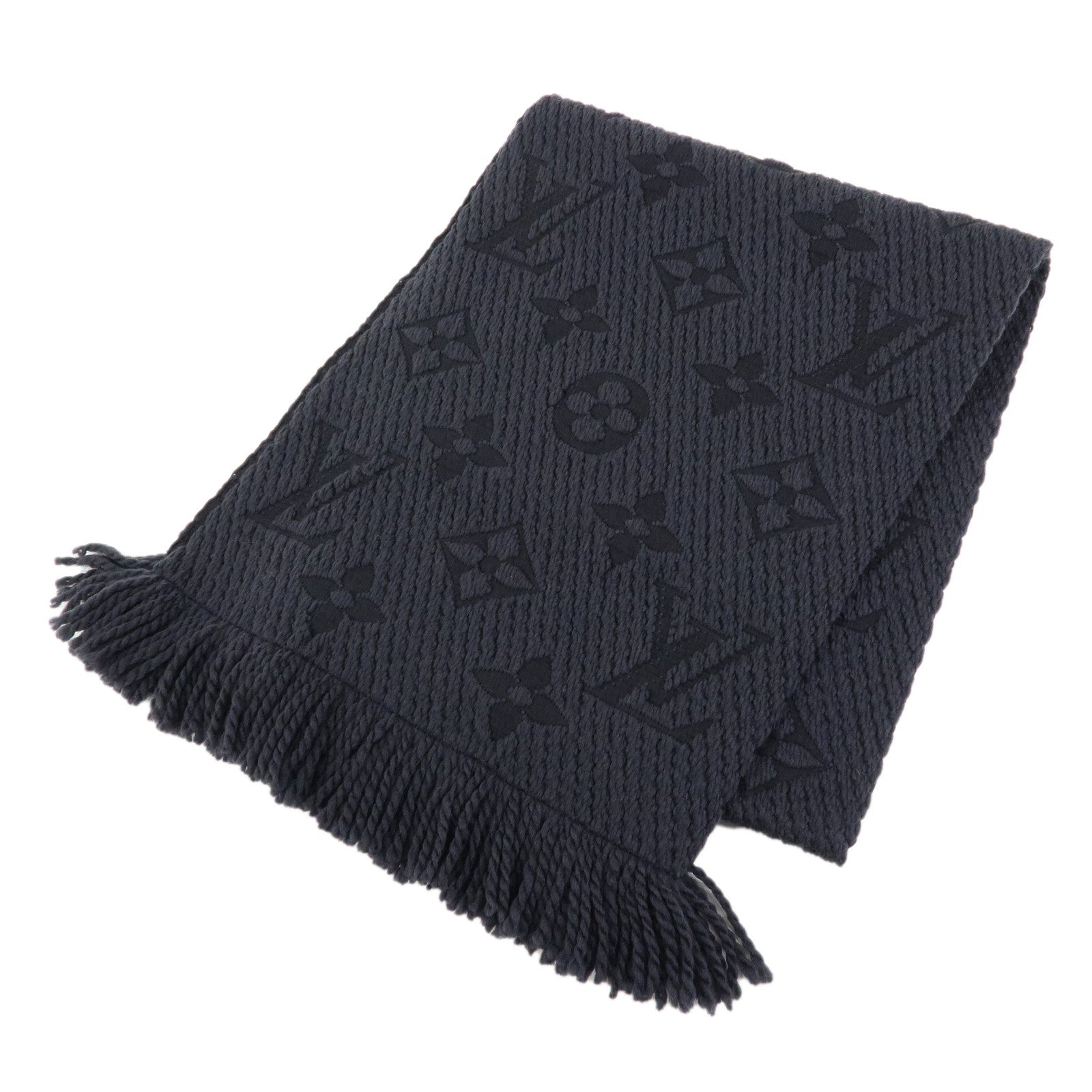 Louis Vuitton Echarpe Logo Mania Wool Silk Scarf Black M72431