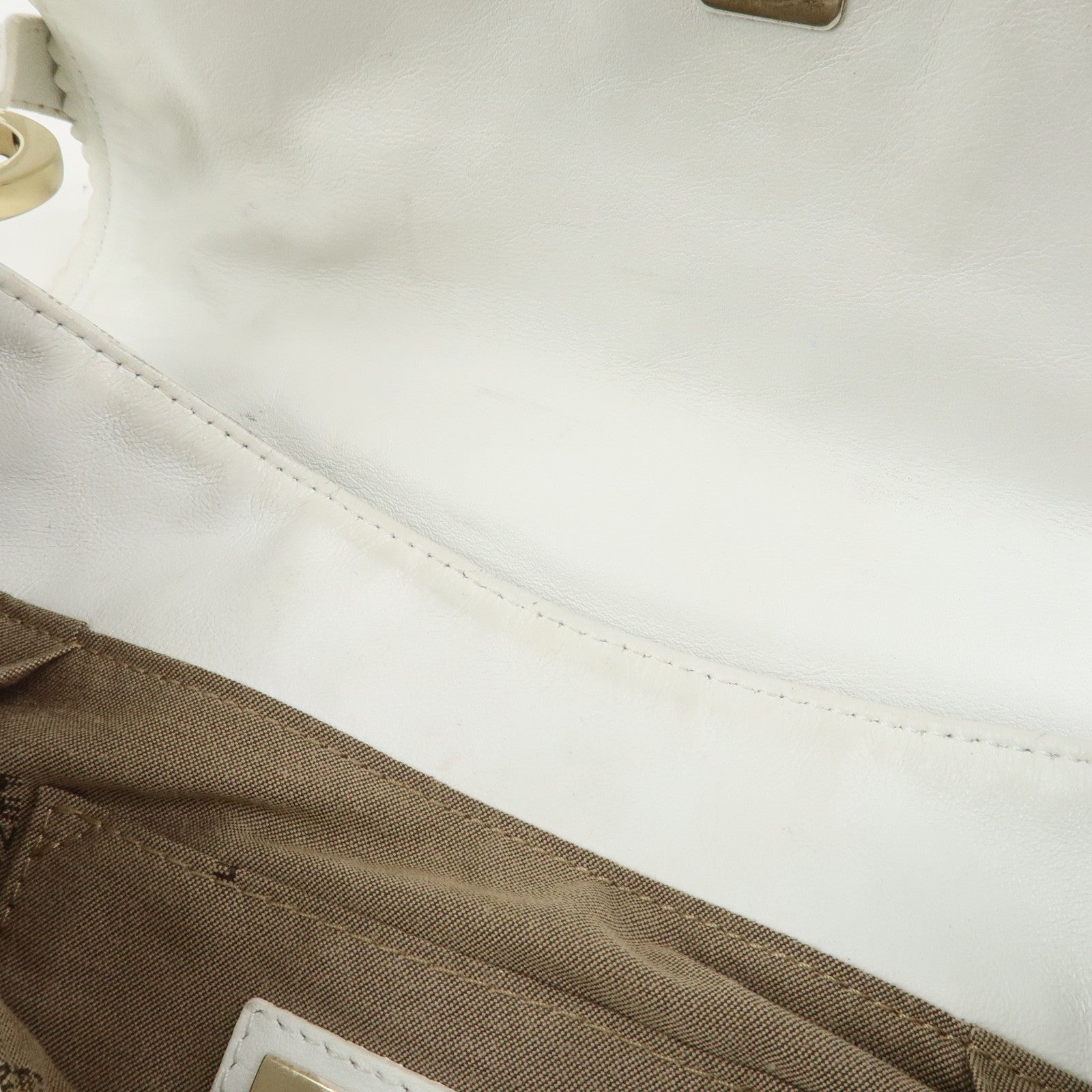 FENDI Zucca Logo Leather Shoulder Bag Hand Bag White 8BR445