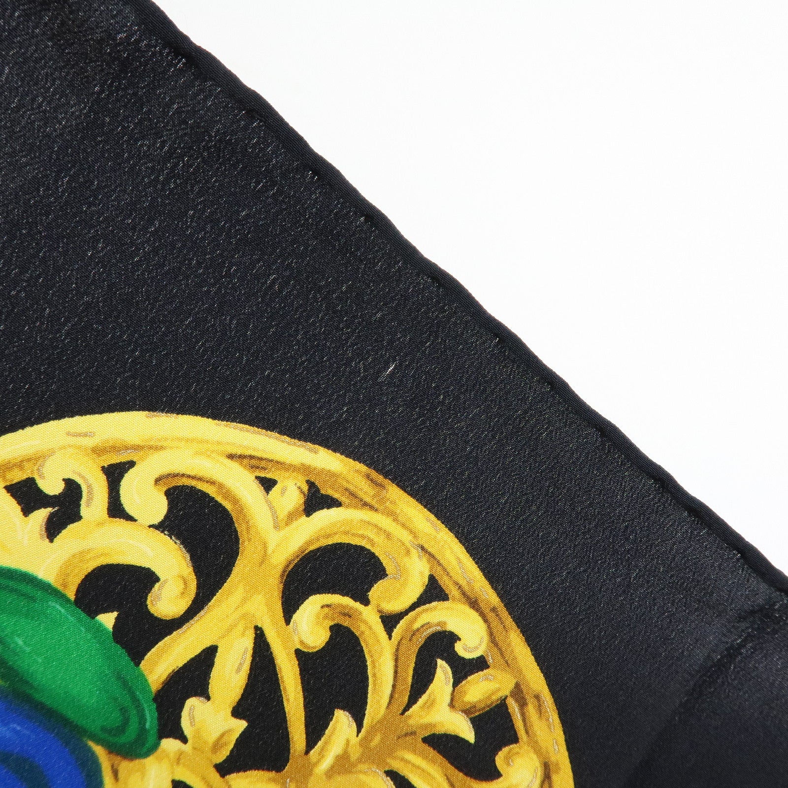 CHANEL Jewelry Motif Silk 100% Scarf Black Yellow Multicolor