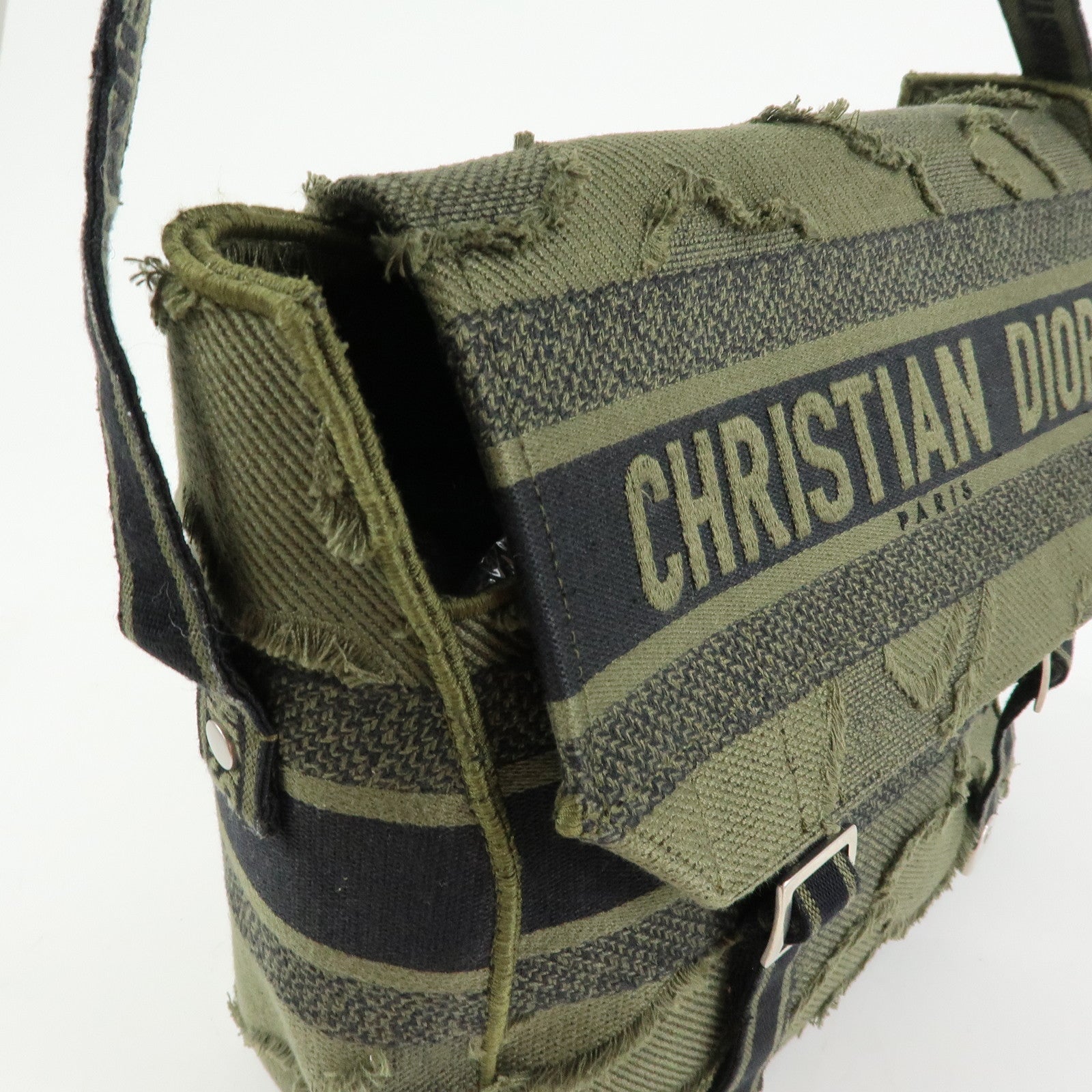 Christian Dior Dior Camp Cotton Canvas Shoulder Bag Khaki Black