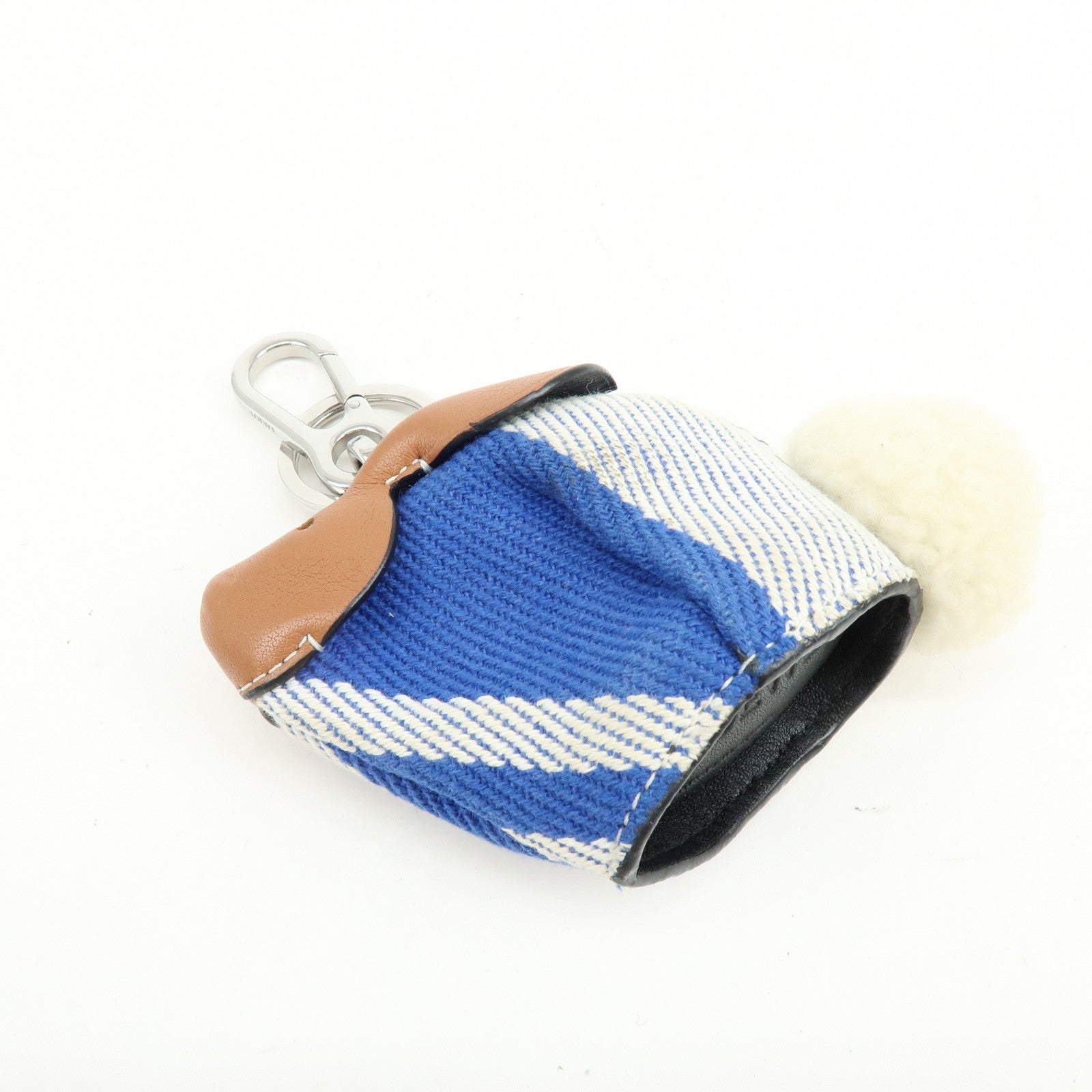 LOEWE Canvas Leather Rabbit Bag Charm Key Chain Blue Camel