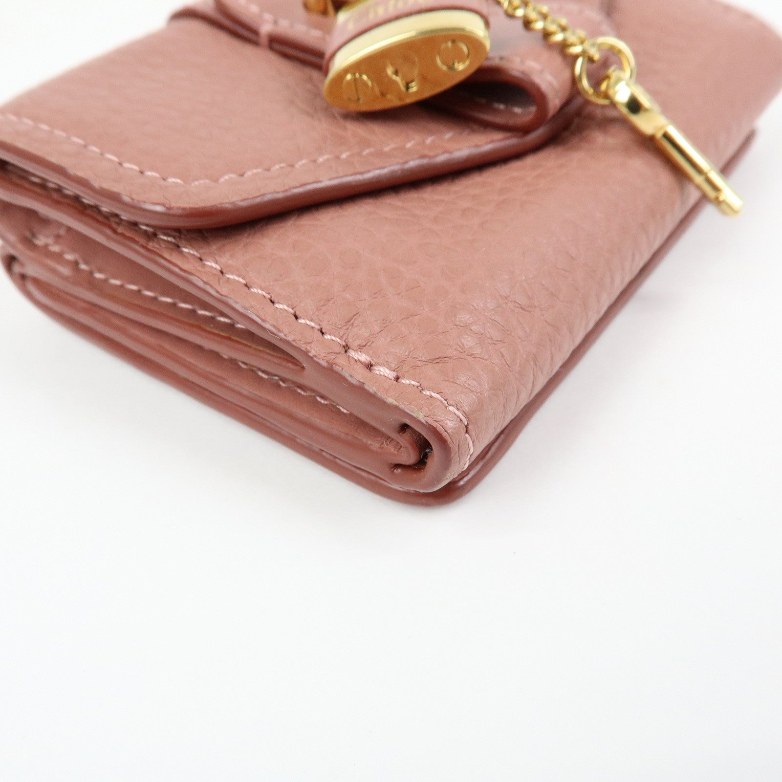 Chloe Aby Lock Leather Compact Trifold Wallet Pink