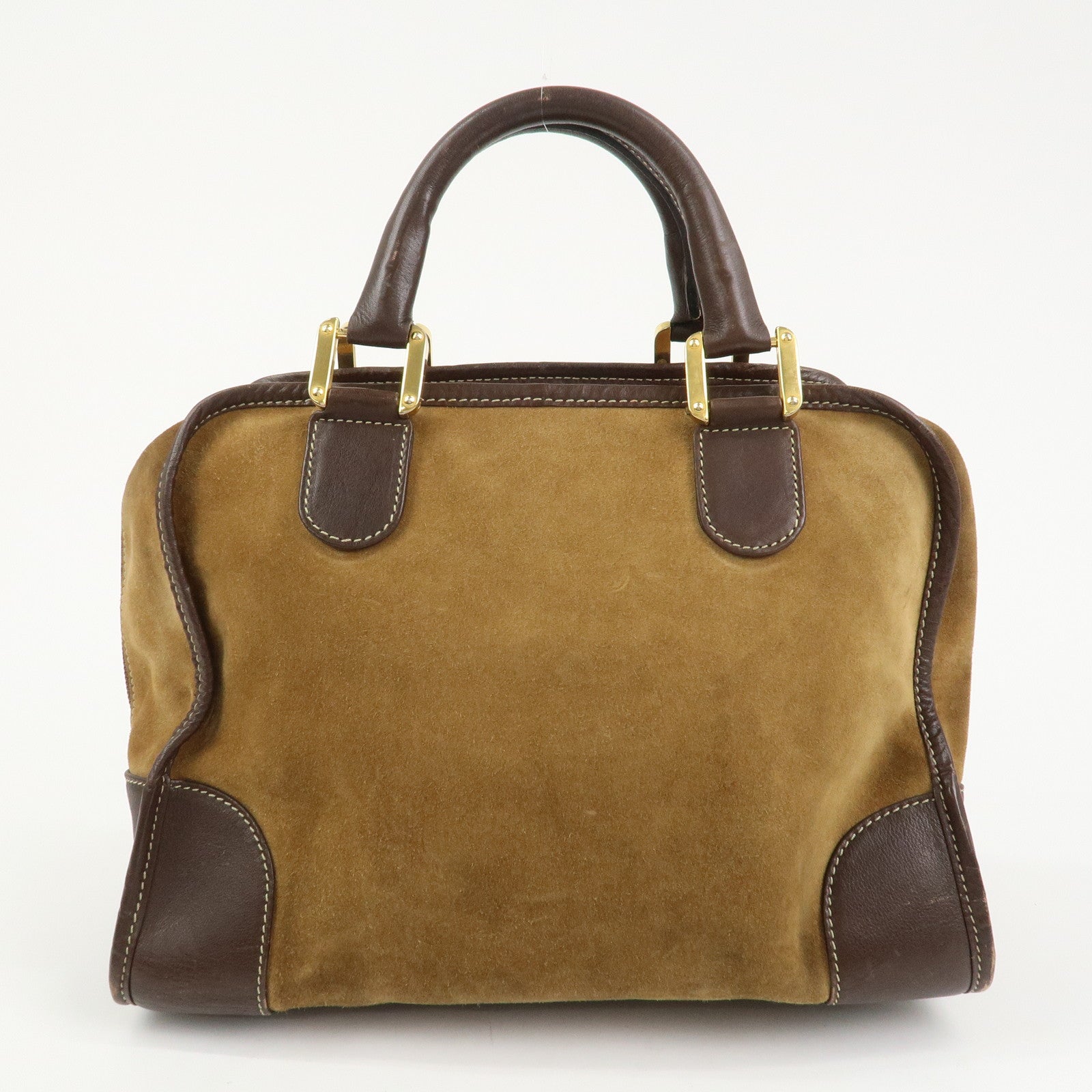 LOEWE Anagram Logo Amazona 32 Suede Hand Bag Boston Bag Camel