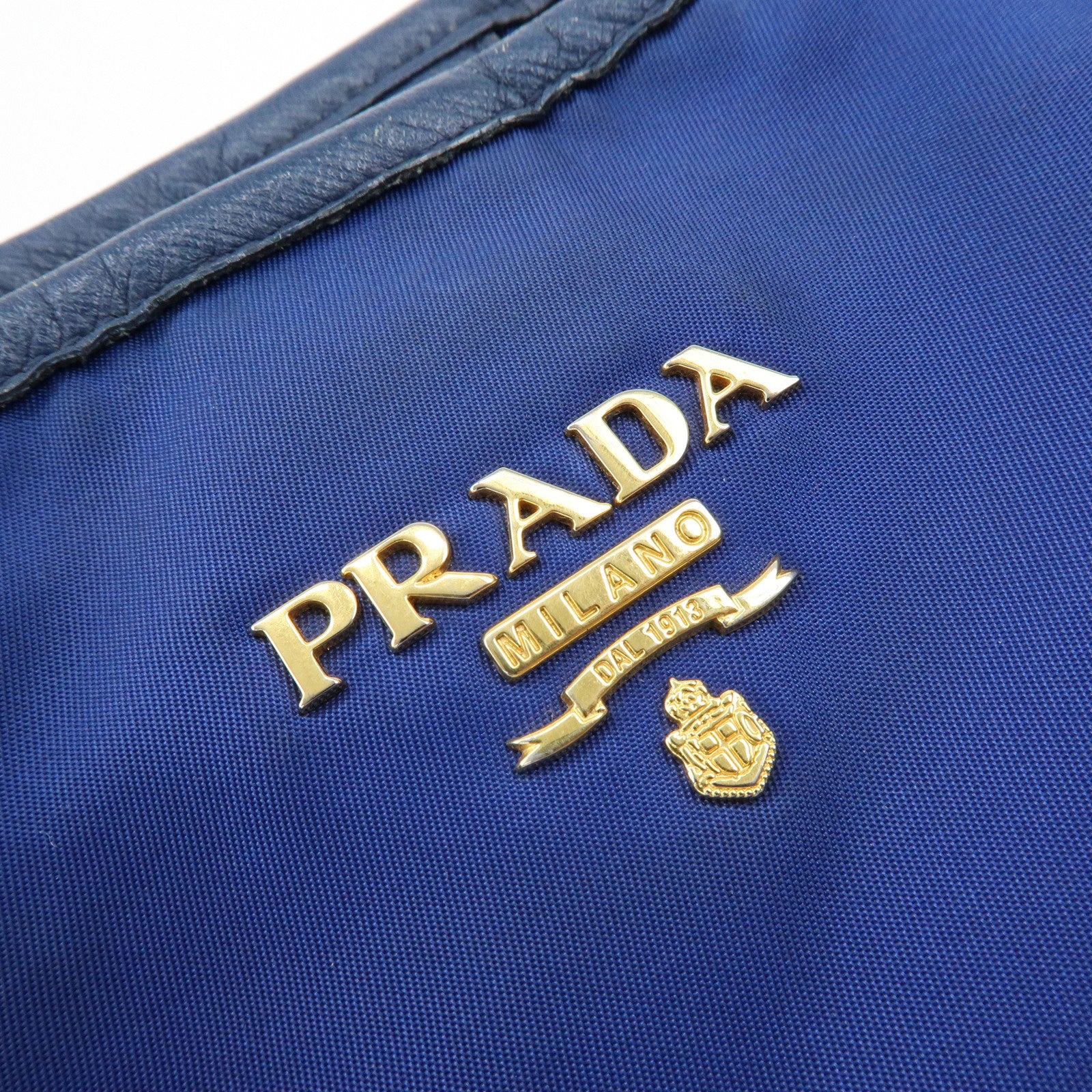 PRADA Logo Nylon Leather Tote Bag Shoulder Bag Blue BR4997