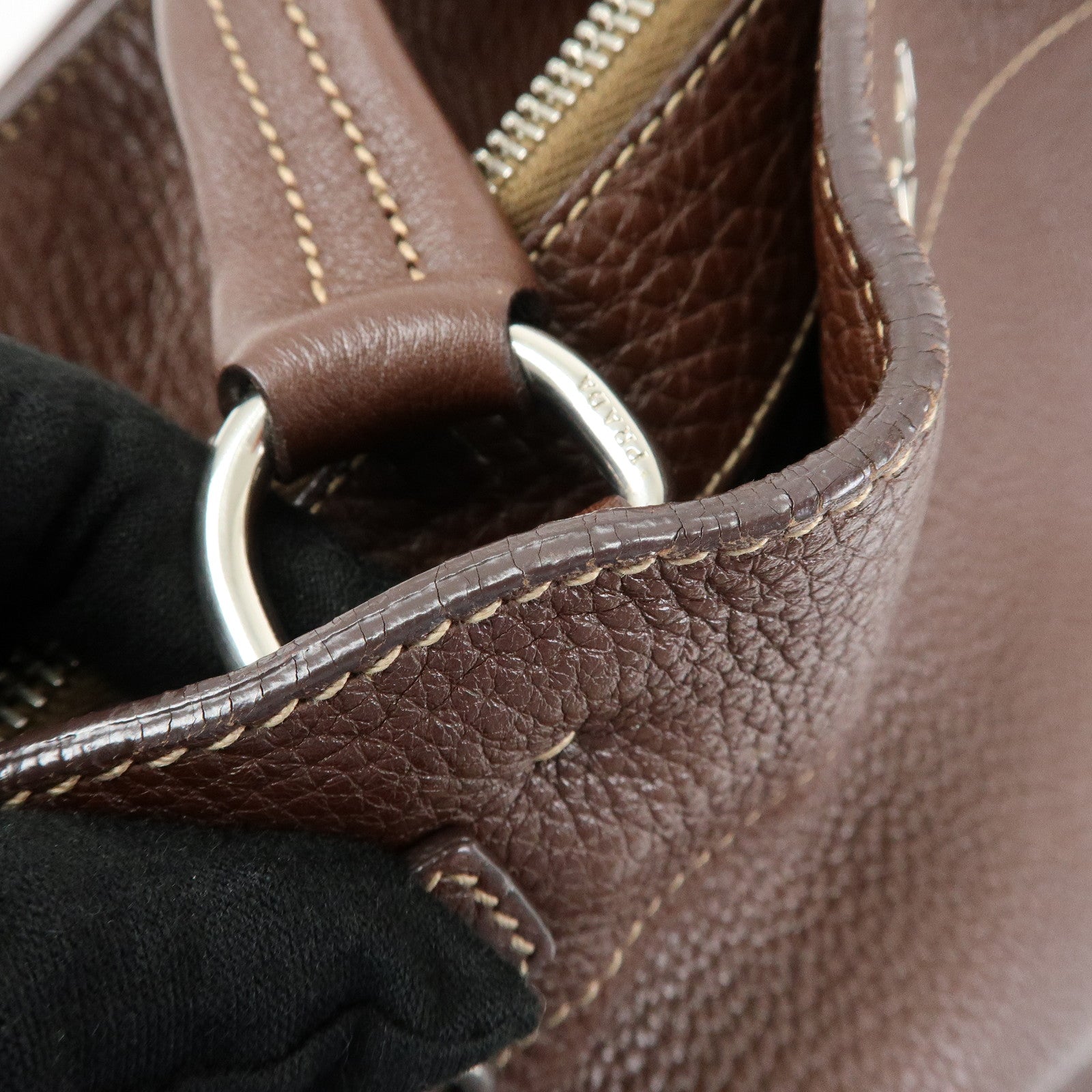 PRADA Vitello Daino Leather Shoulder Bag Tote Bag Brown BR3250