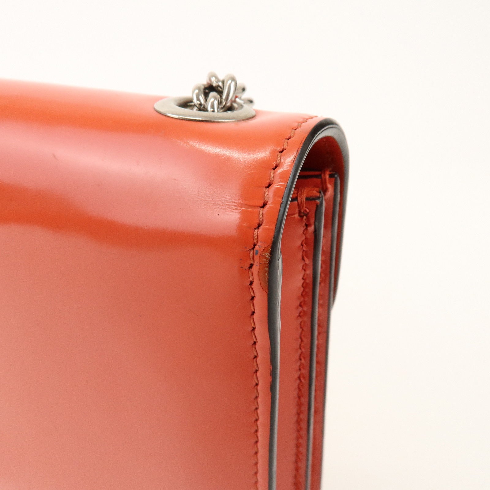 GUCCI Interlocking G Patent Leather Chain ShoulderBag Orange 387609