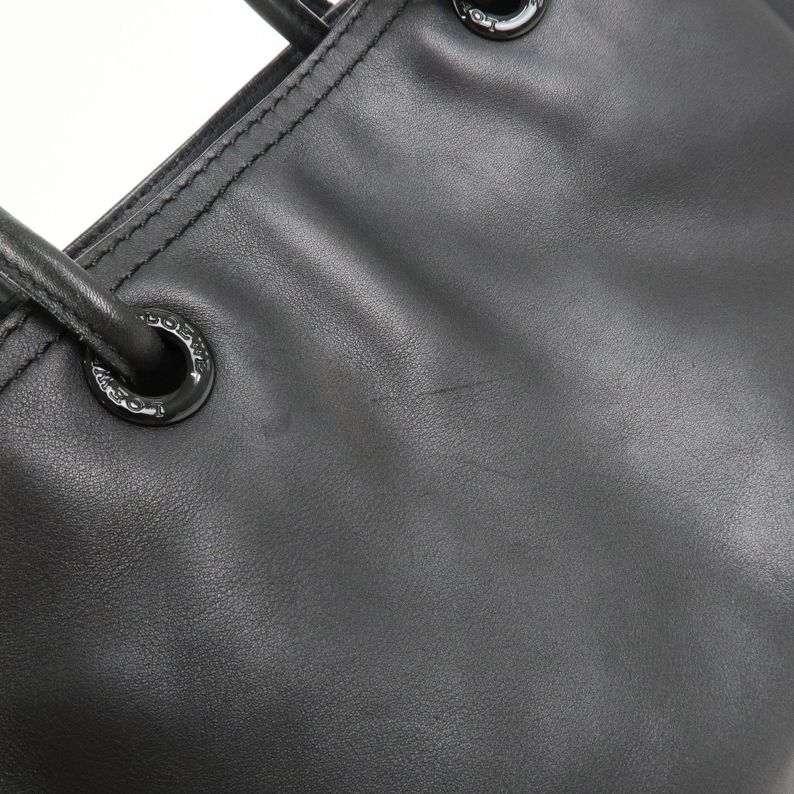 LOEWE Logo Leather Shopper Tote Bag Shoulder Bag Hand Bag Black