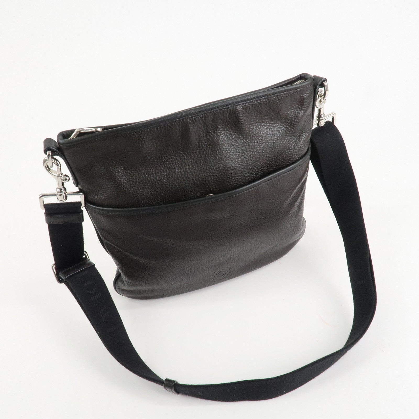 LOEWE Anagram Leather Shoulder Bag Dark Brown Used