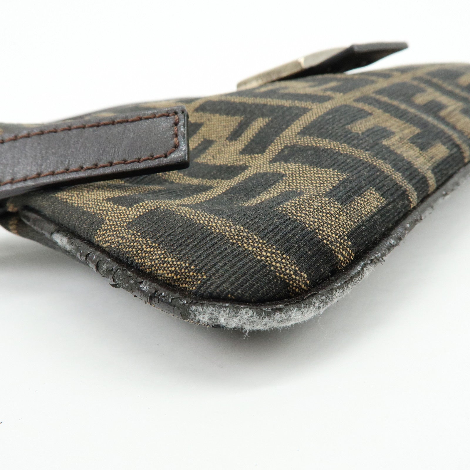 FENDI Zucca Canvas Leather Shoulder Bag Hand Bag Brown Black