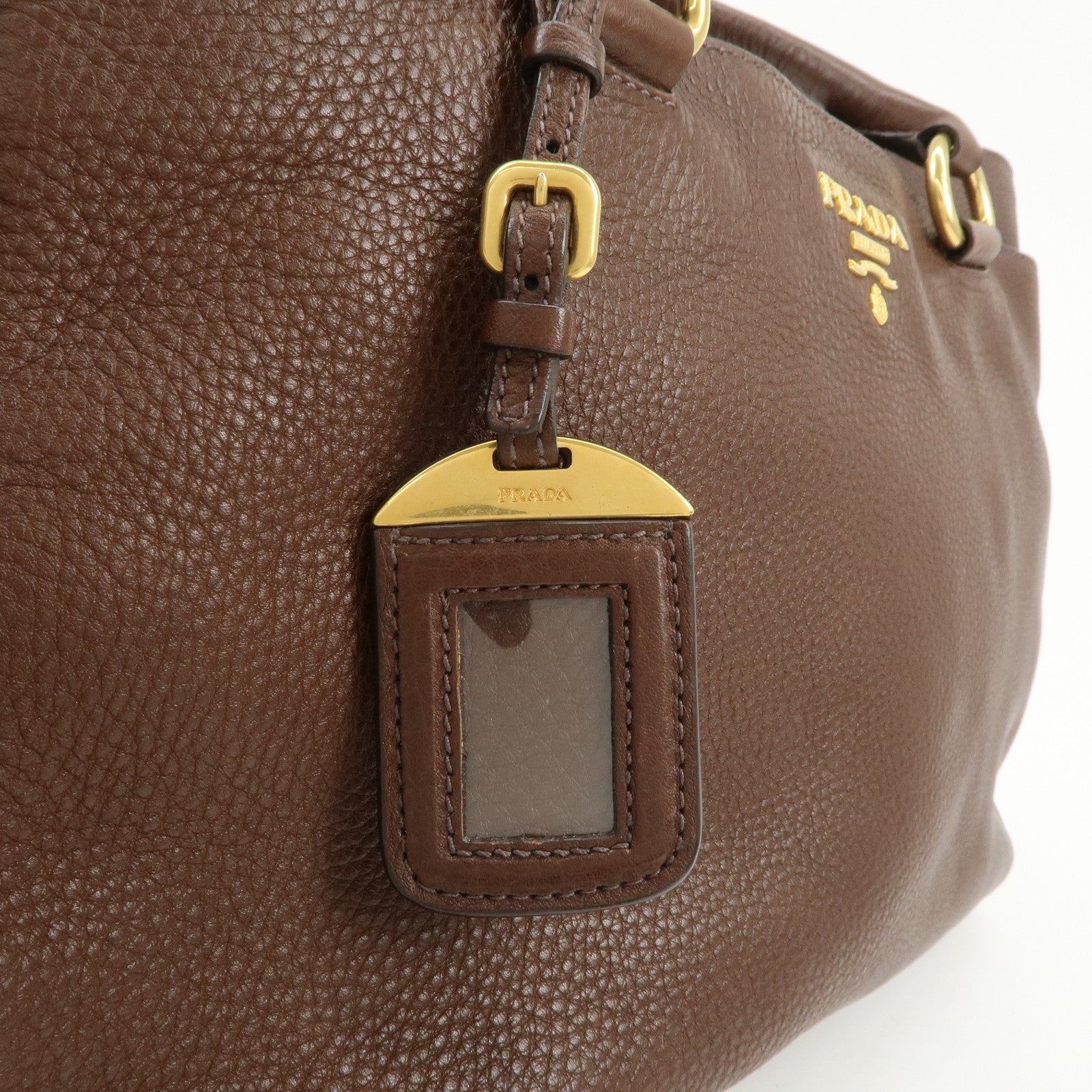 PRADA Vitello Daino Leather 2Way Shoulder Bag Tote Bag Brown BR4393