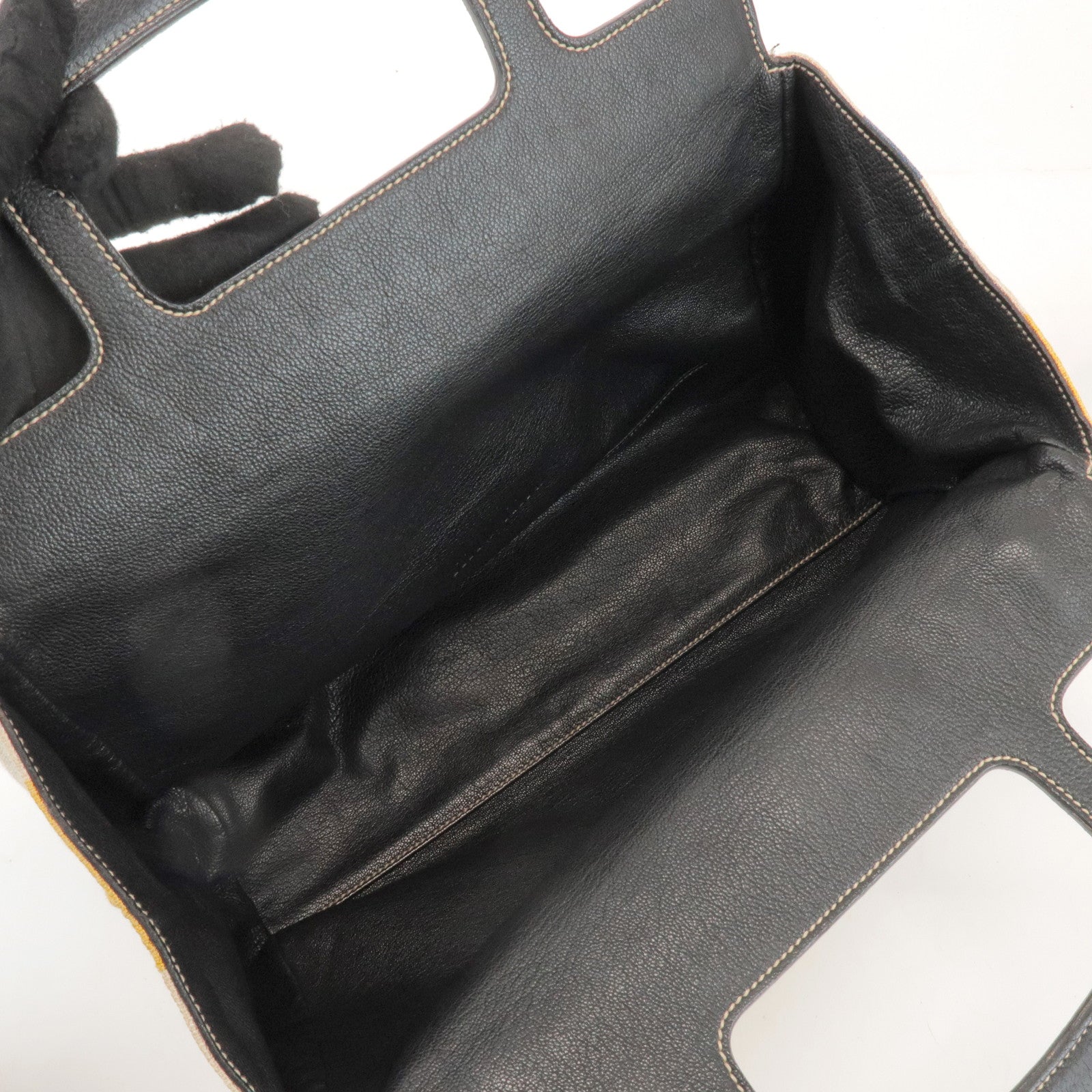 MIU MIU Madras Leather Canvas Reversible Hand Bag Ivory Black