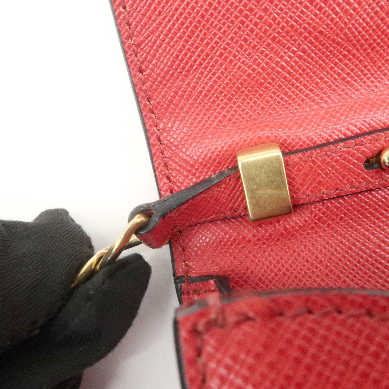 PRADA Logo Saffiano Leather Chain Shoulder Bag Red 1BH007