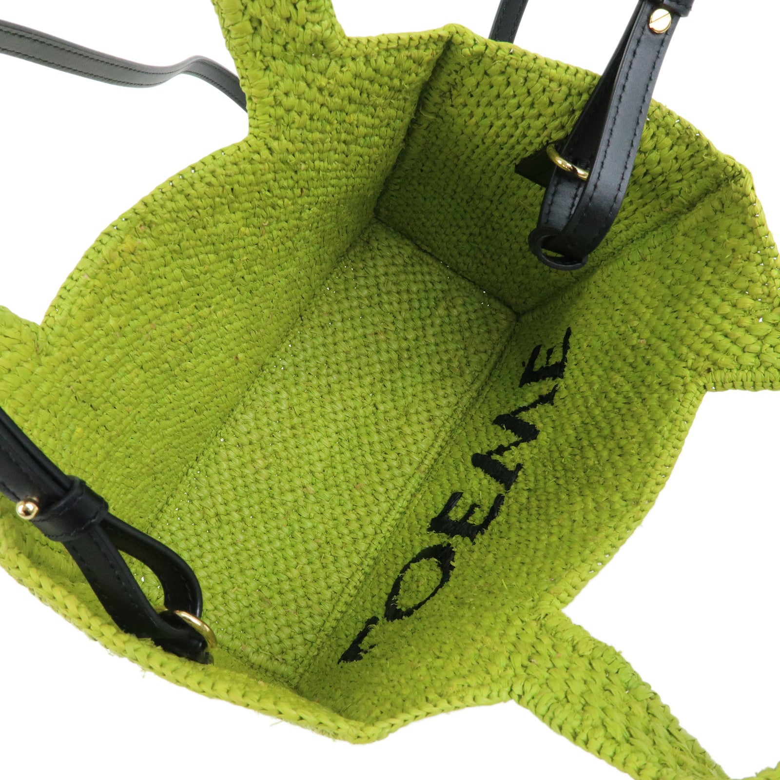 LOEWE Font Tote Bag Raffia Leather 2Way Shoulder Bag Green