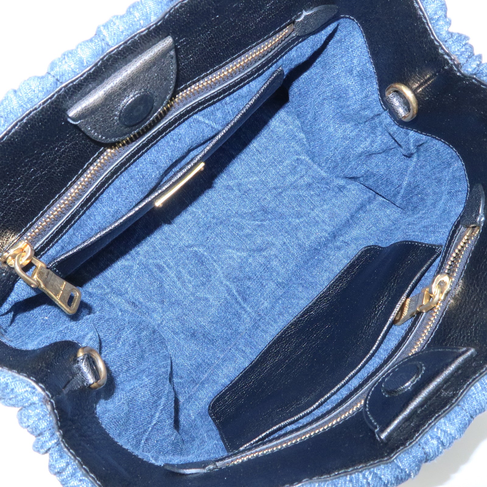 MIU MIU Matelasse Leather 2Way Shoulder Hand Bag Blue RN1069 Used