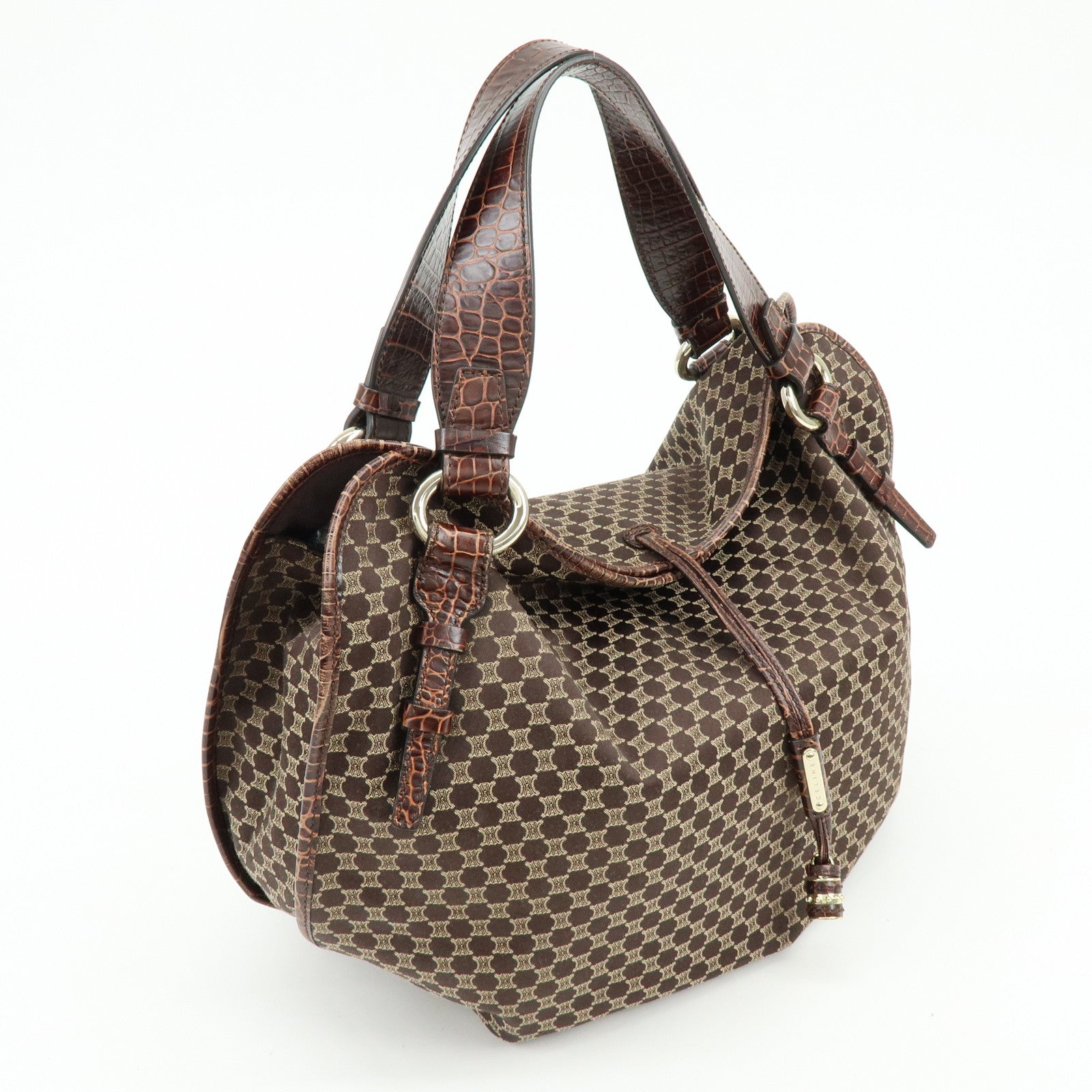 CELINE Macadam Bittersweet Canvas Embossed Leather Shoulder Bag