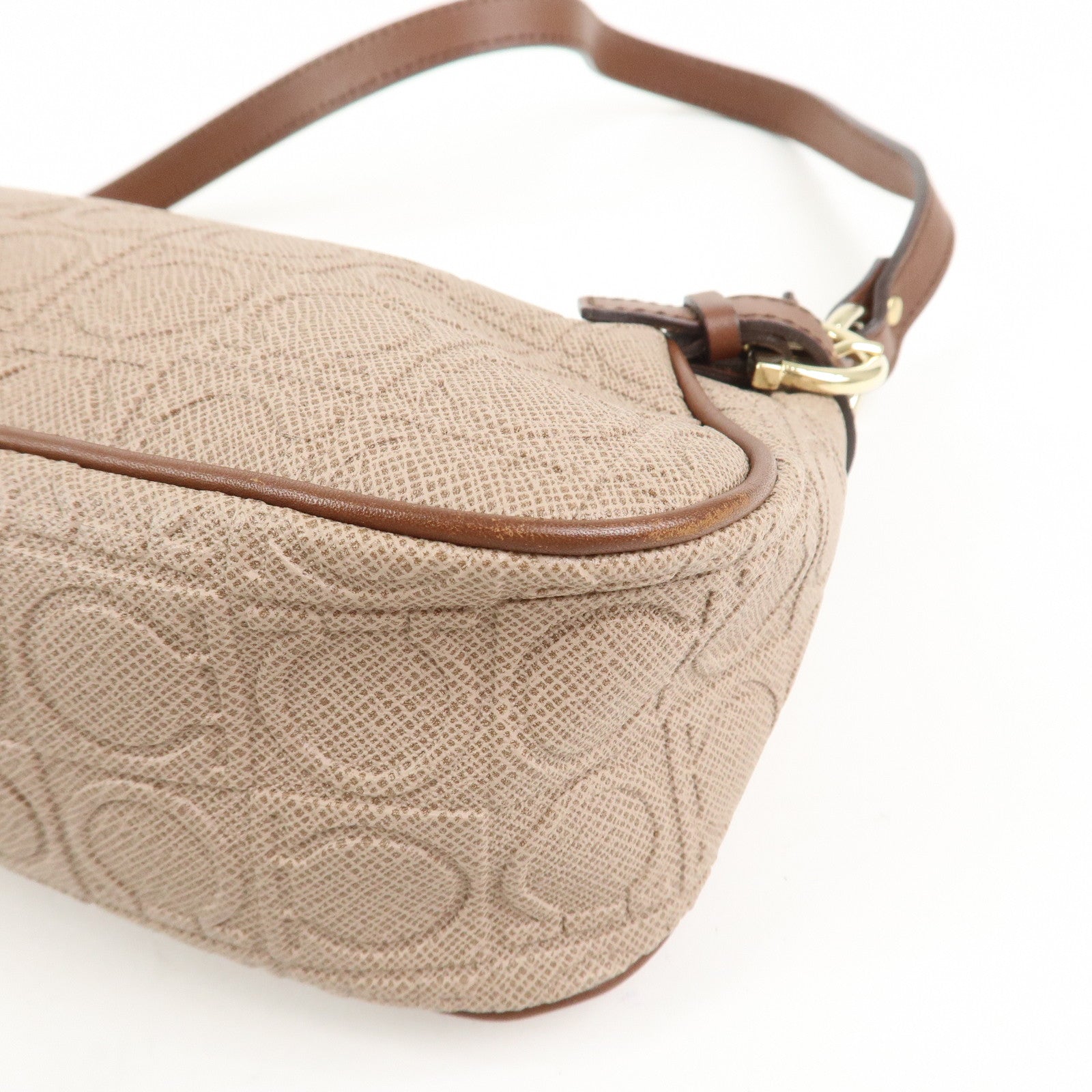 Ferragamo Gancini Logo PVC Leather Shoulder Bag Hand Bag Brown