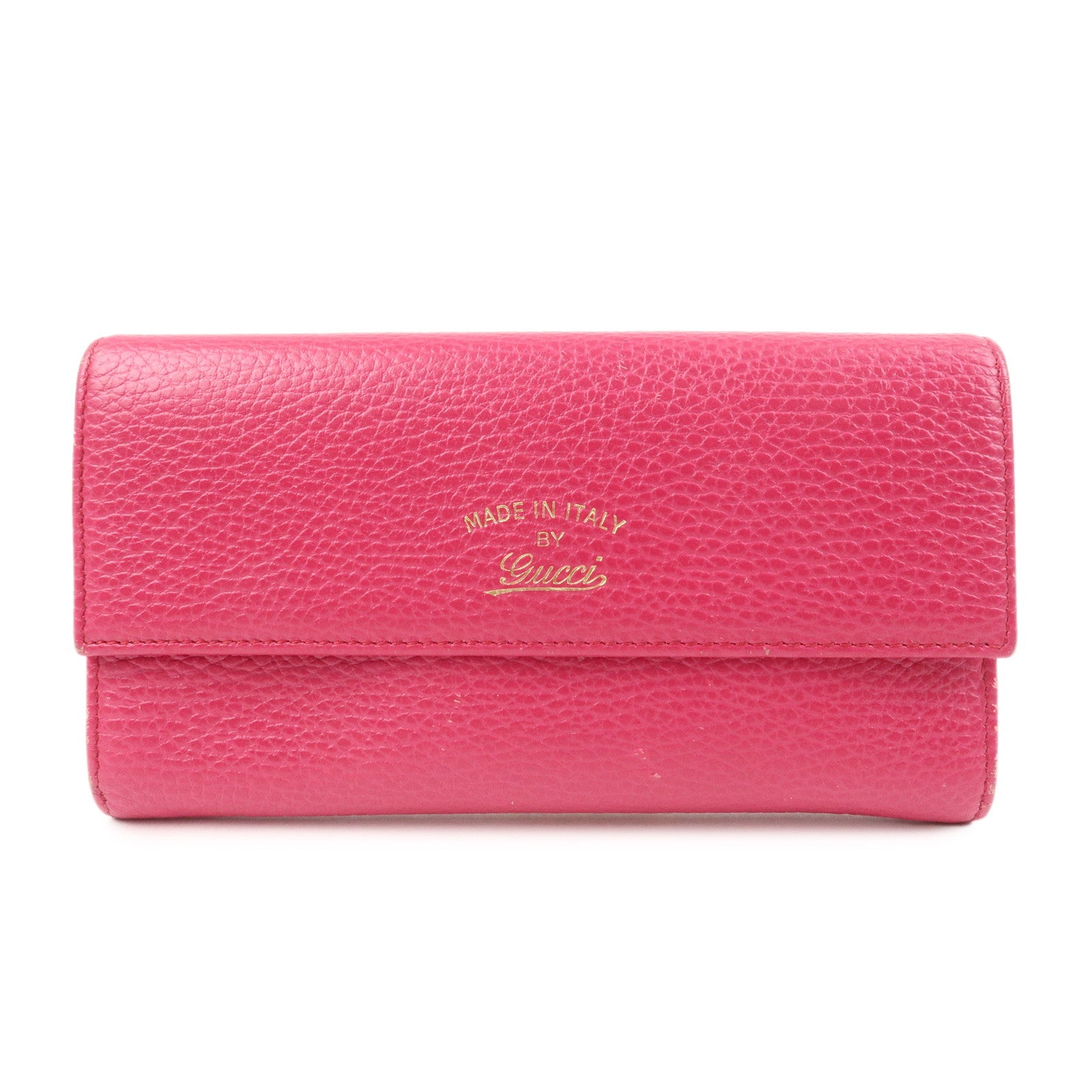GUCCI Swing Logo Leather Flap Long Wallet Pink 354496