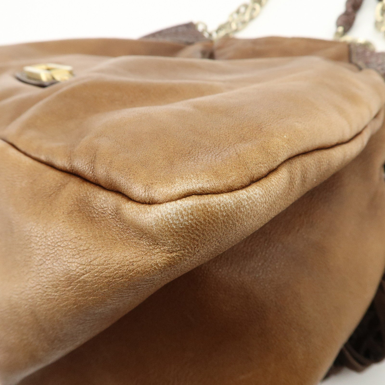 JIMMY CHOO Leather Suede Chain Shoulder Bag Hand Bag Brown