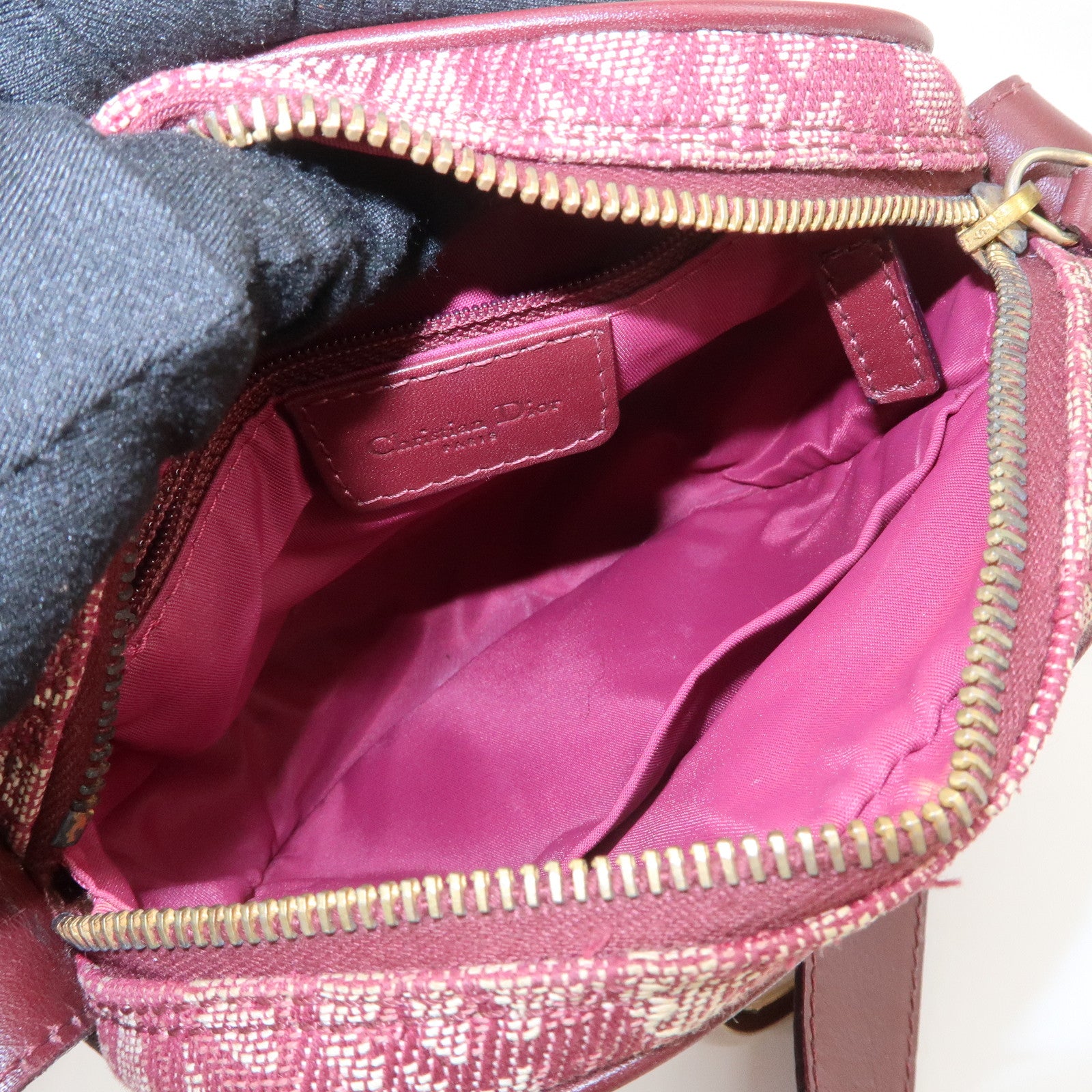 Christian Dior Trotter Jacquard Leather Shoulder Bag Burgundy