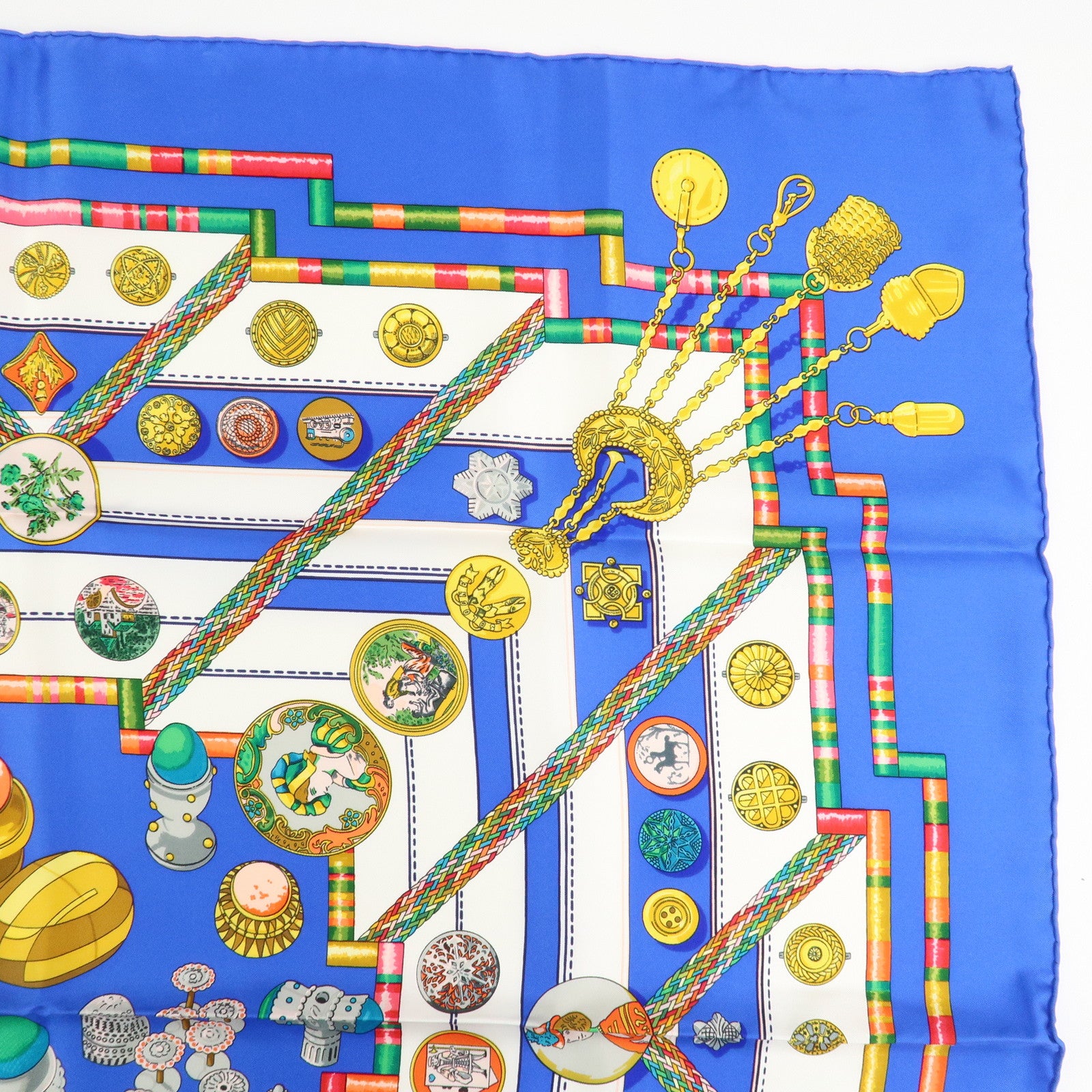 HERMES Carre 90 Silk 100% Scarf Petite main Blue White