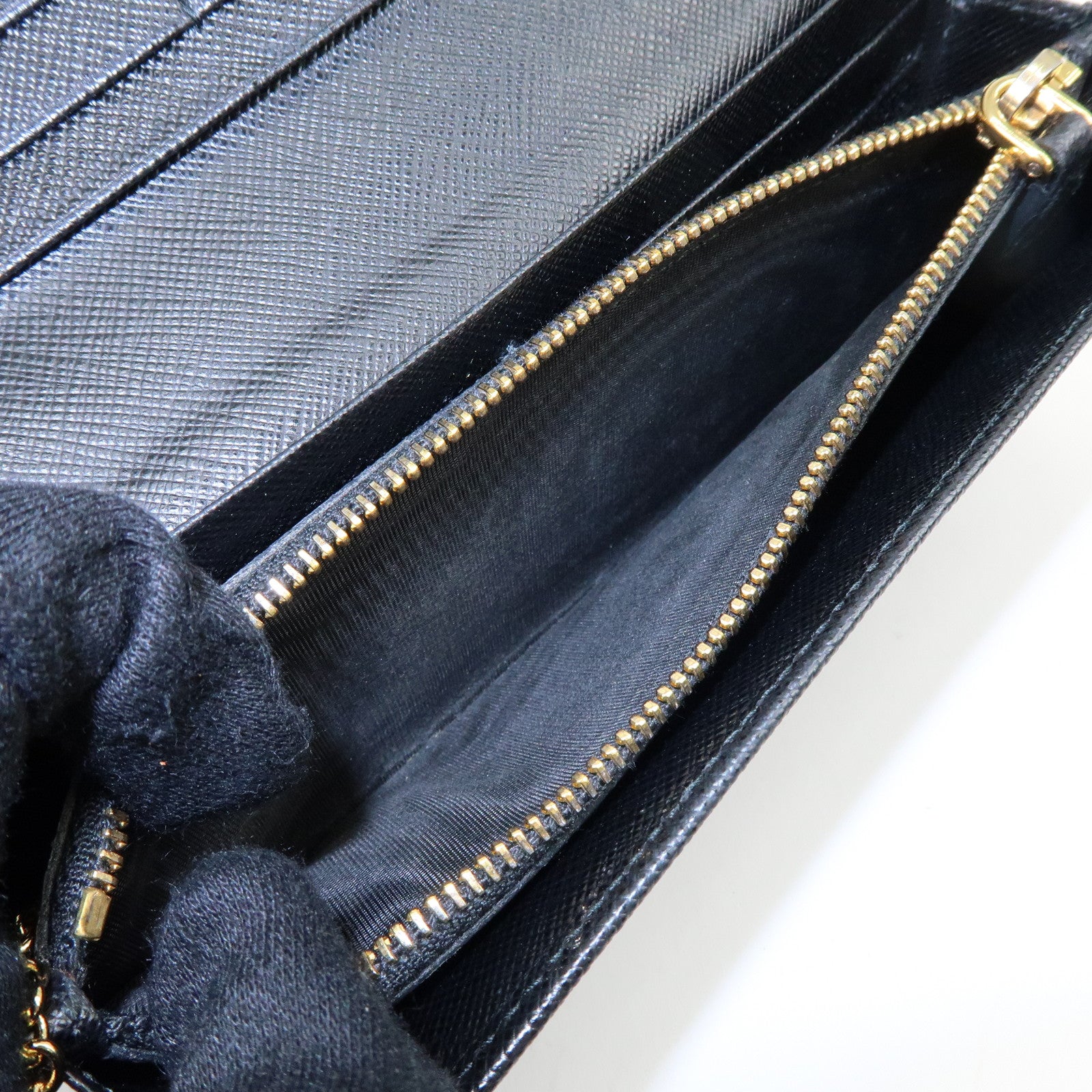 PRADA Saffiano Leather Ribbon Long Wallet Black