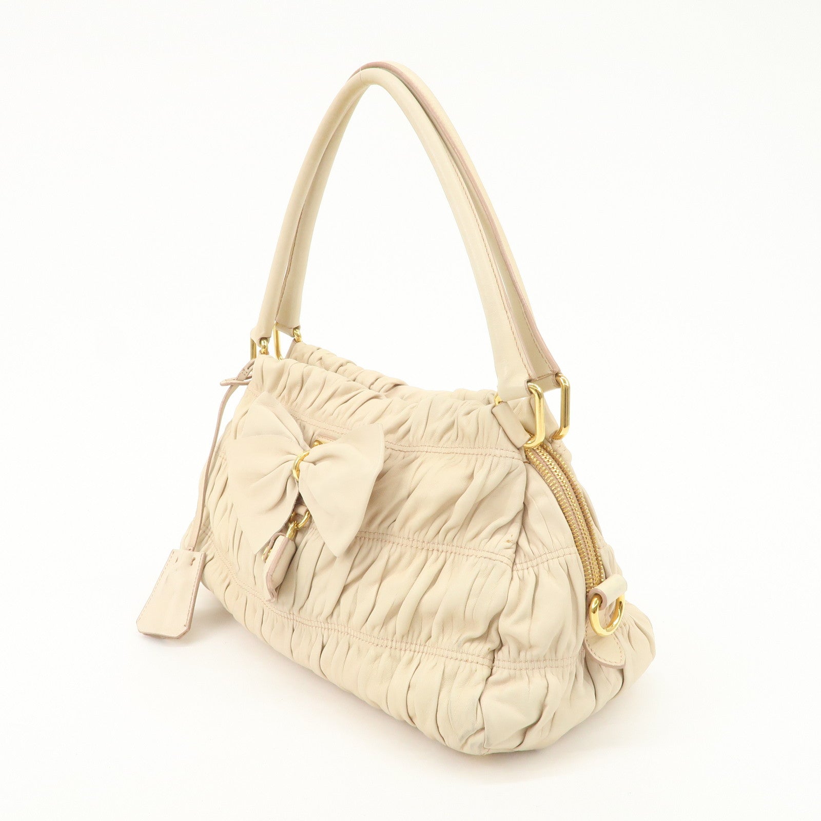 PRADA Nappa Leather Gathered Ribbon Shoulder Bag Hand Bag BR4492
