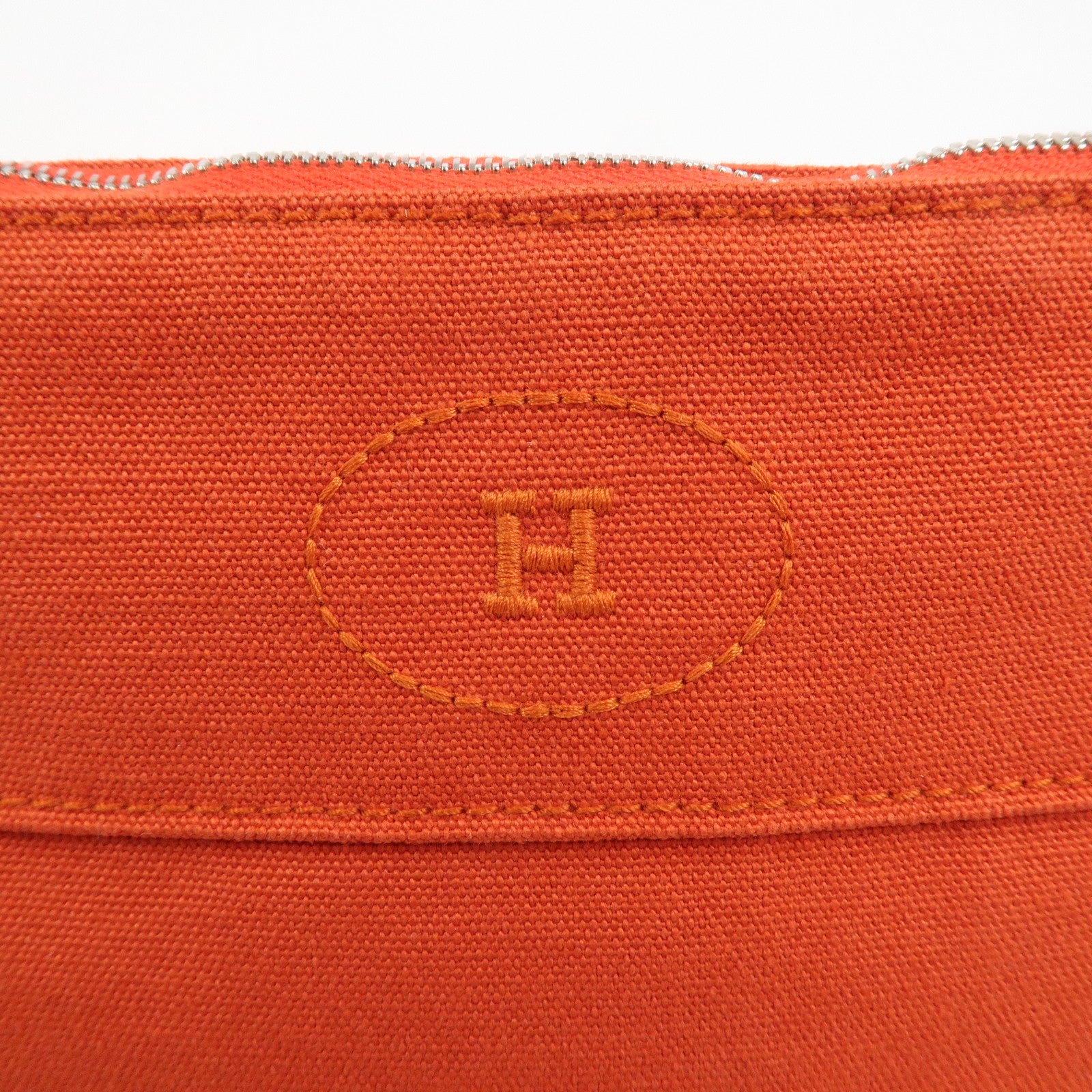 HERMES Canvas Leather Bolide Pouch MM Cosmetic Pouch Orange