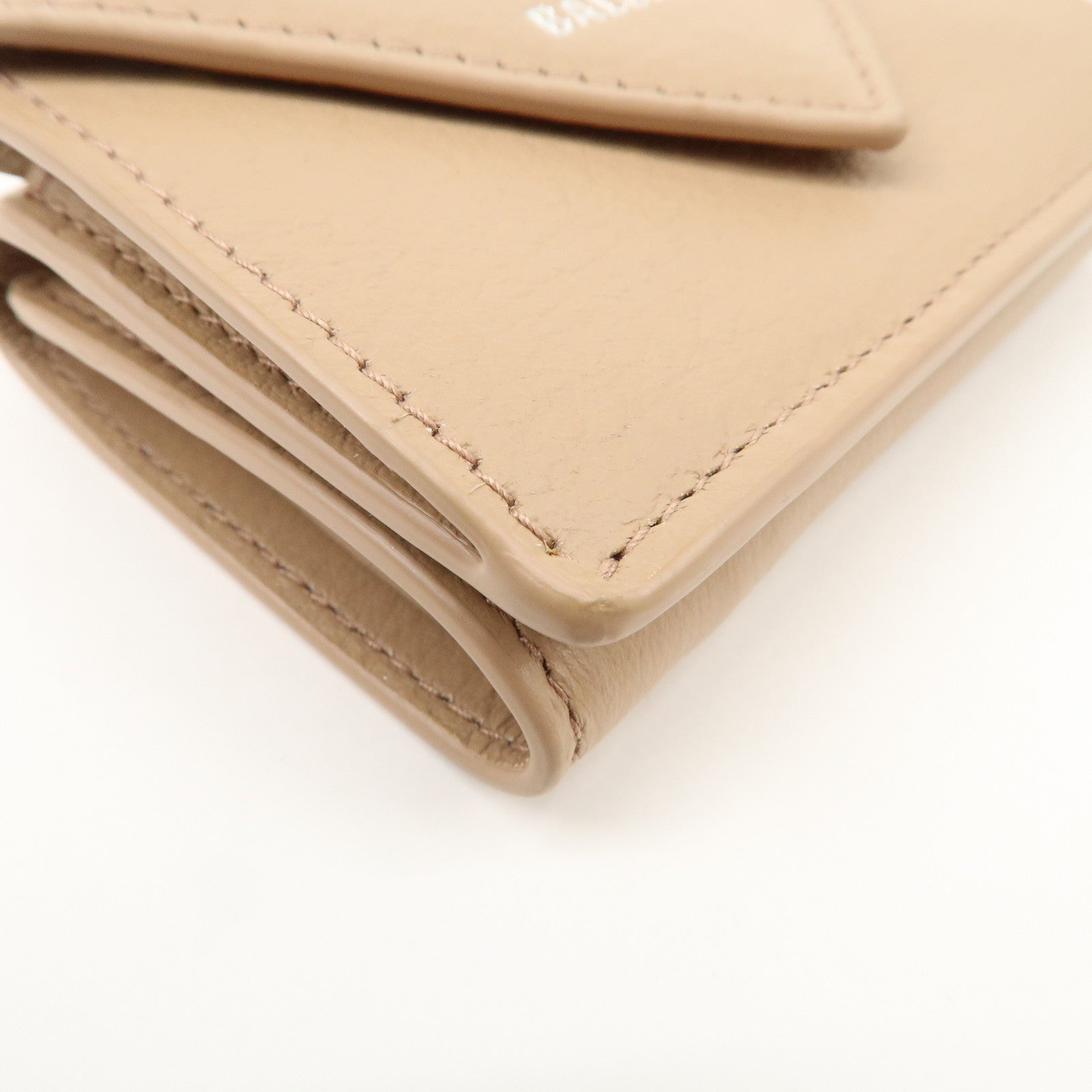 BALENCIAGA Leather Tri-fold Compact Wallet Beige 391446